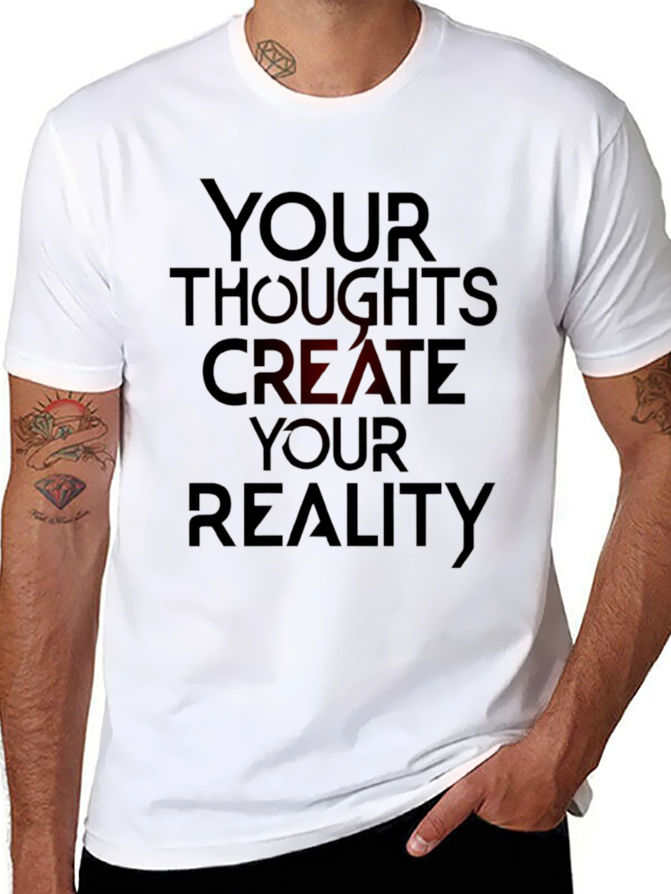 Black Inspirational T-Shirt: Your Thoughts Create Your Reality view 8