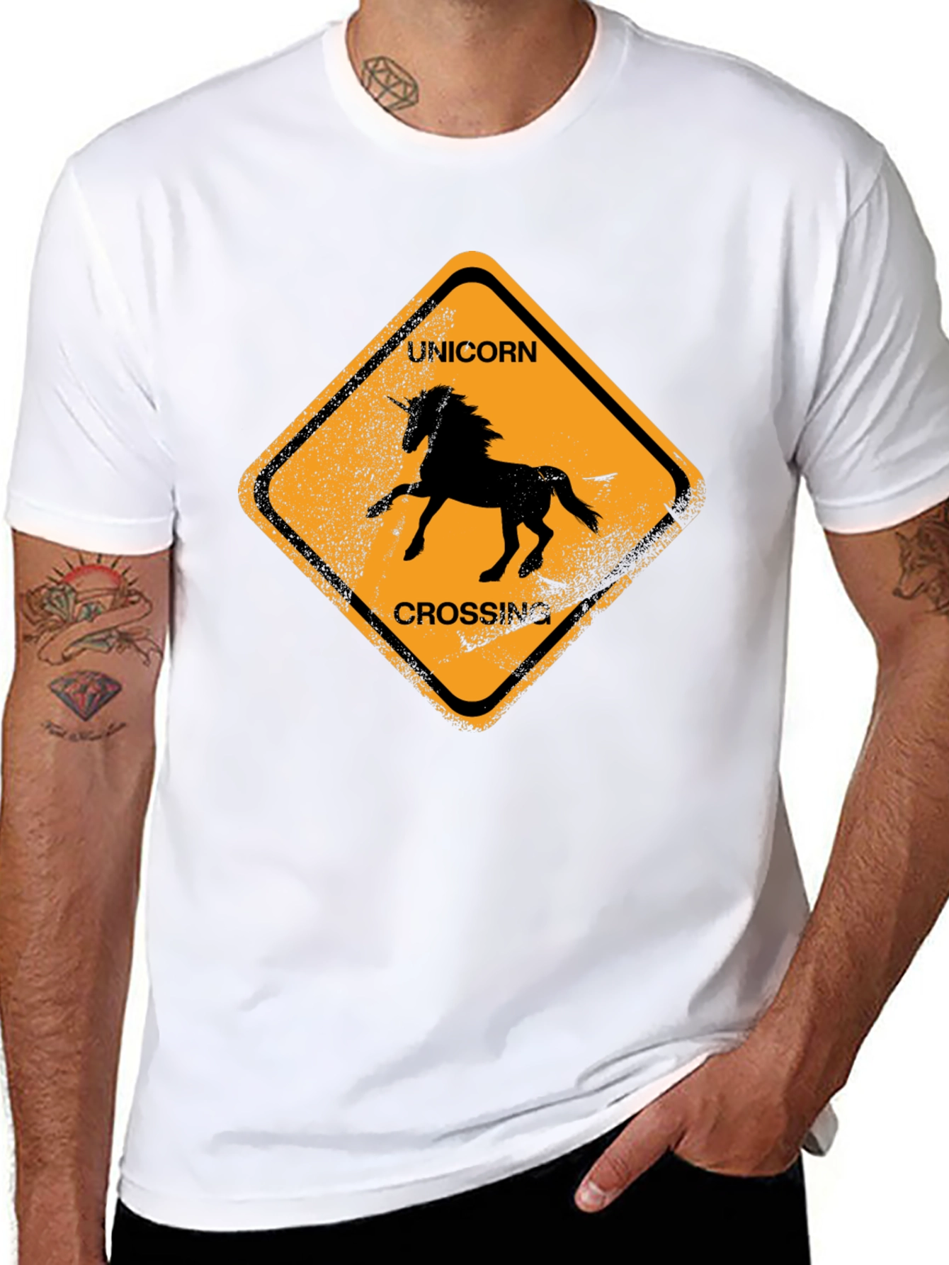 Black Unicorn Crossing Black Cotton T-Shirt view 8