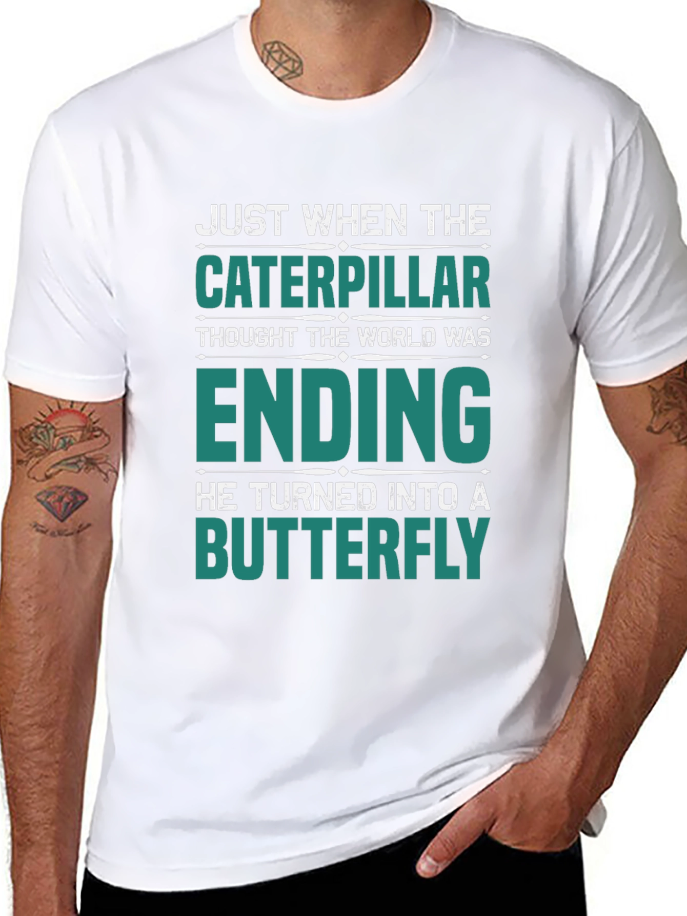 Black Caterpillar Turns Into Butterfly Graphic T-Shirt view 8