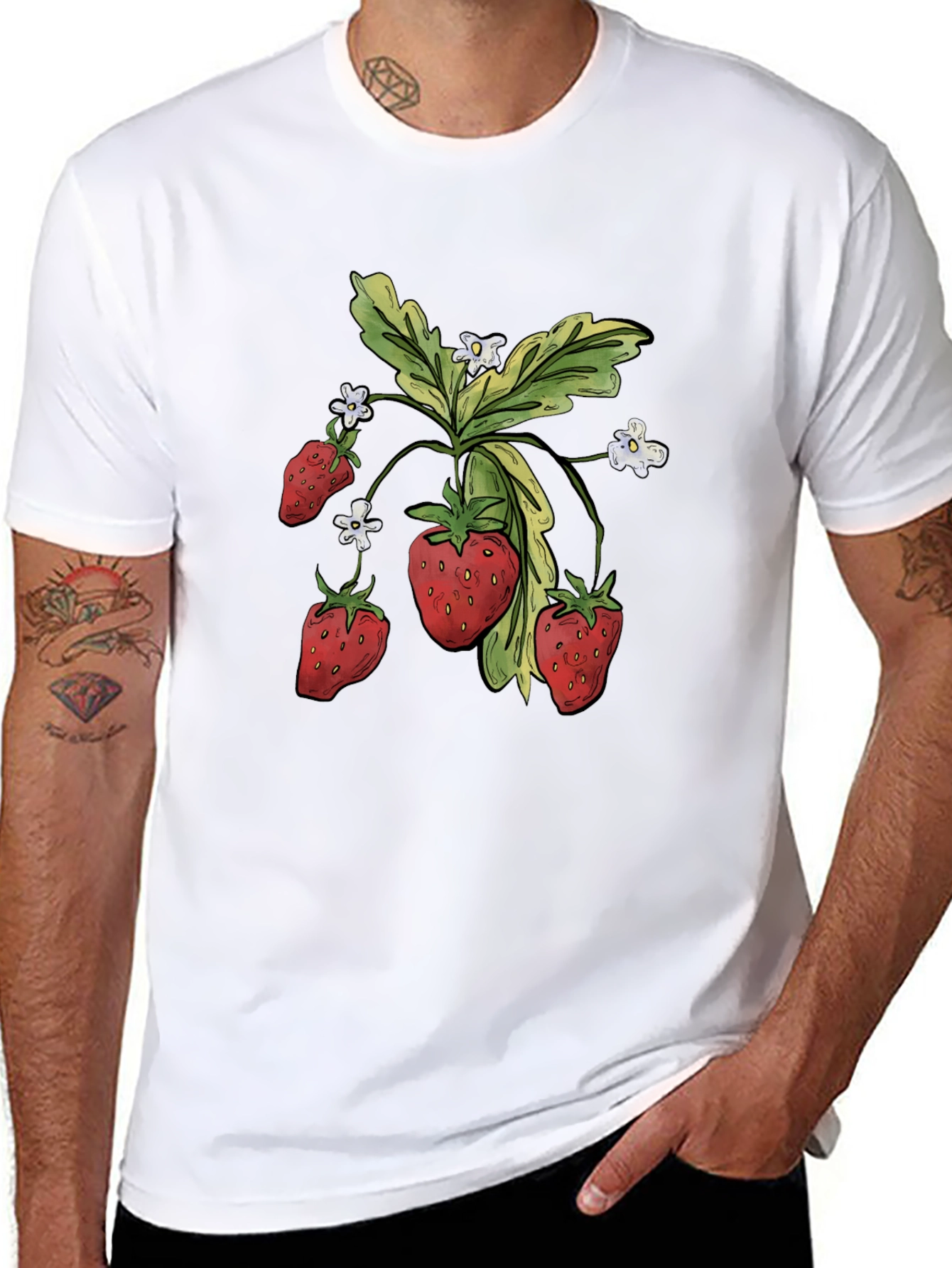 Black Strawberry Graphic Tee - Black Casual T-Shirt view 8