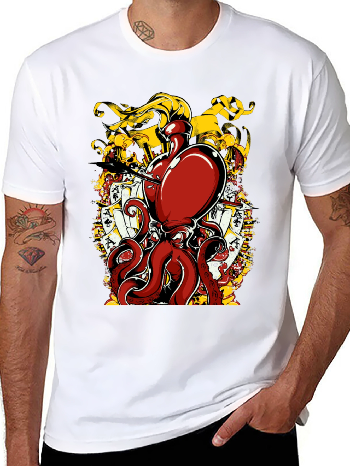 Black Octopus Poker Card Graphic T-Shirt view 8