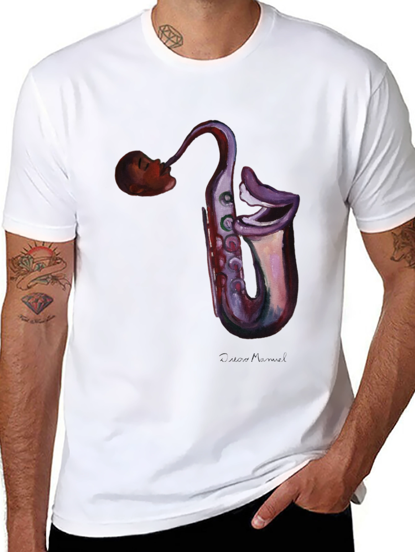Black Saxophone Head T-Shirt - Unique Music Lover Tee view 8