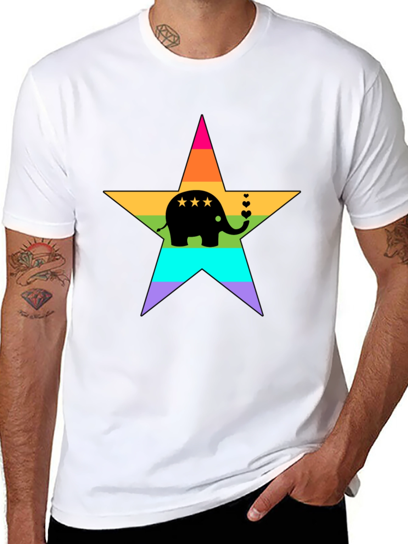 Black Rainbow Elephant Star T-Shirt view 8