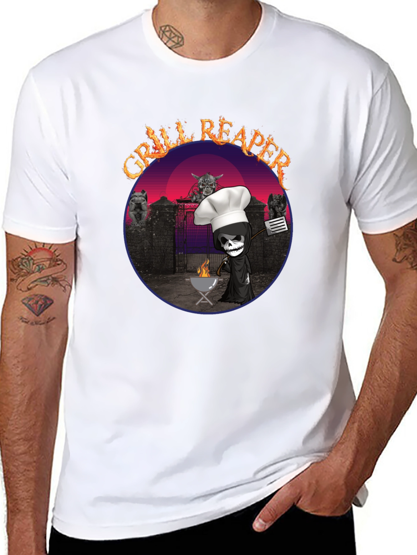 Black Grill Reaper T-Shirt - BBQ Death Funny Tee view 8