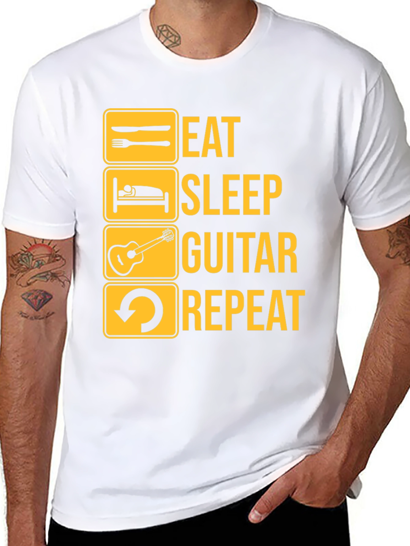 Black Eat Sleep Guitar Repeat Graphic Tee - Musician T-Shirt view 8