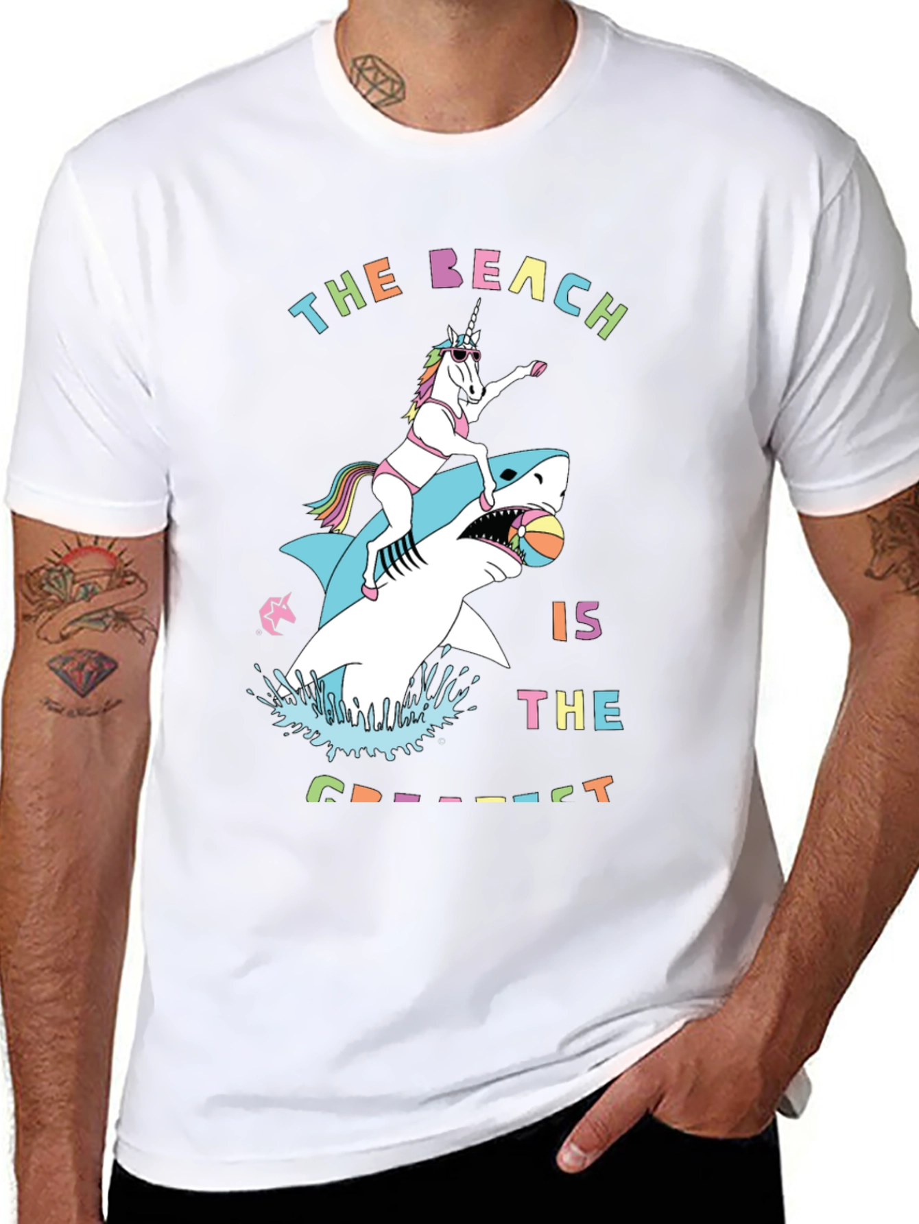 Black Unicorn Shark T-Shirt - The Beach is The Greatest view 8