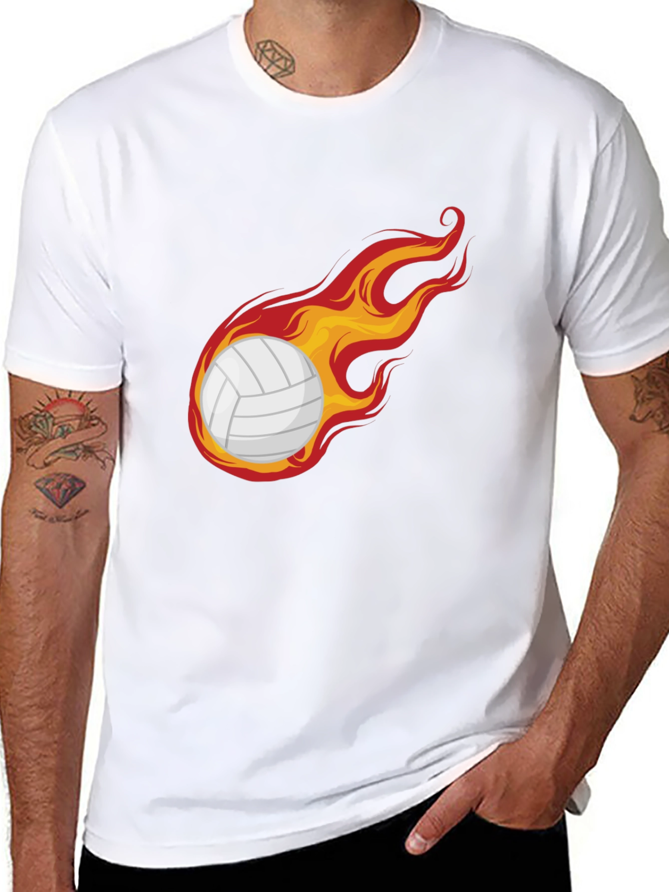 Black Flaming Volleyball Graphic Tee - Unique Design view 8