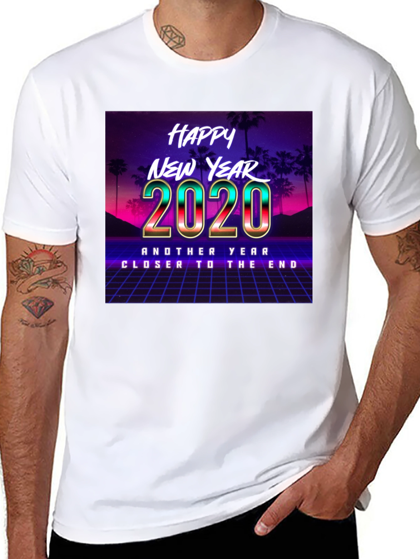 Black Happy New Year 2020 Retro T-Shirt view 8