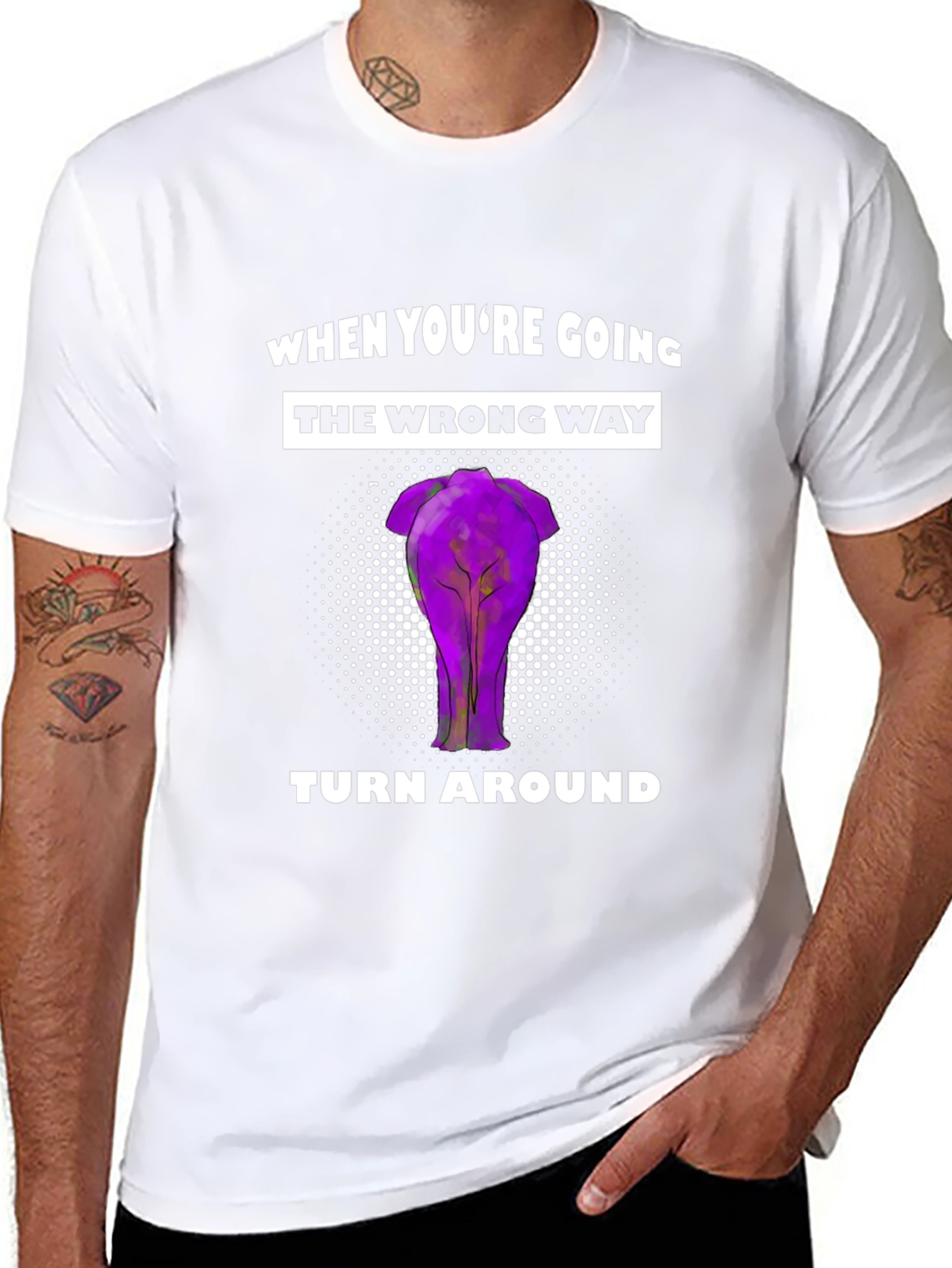 Black Funny Elephant Backside T-Shirt - Turn Around view 8