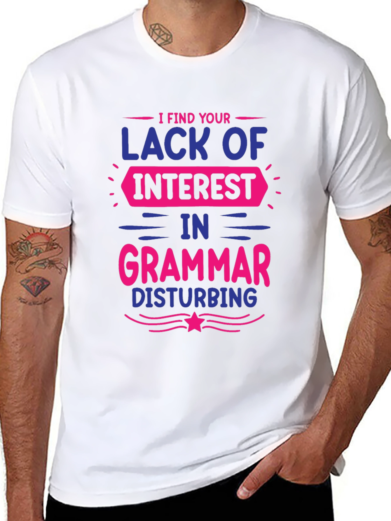 Black Funny Grammar Graphic T-Shirt - Lack of Interest Disturbing Tee view 8