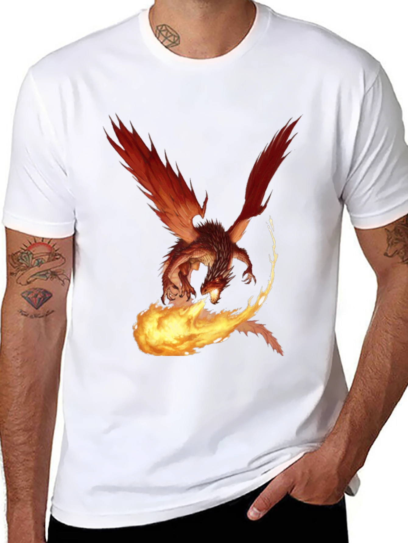 Black Fiery Dragon Graphic Tee - Black Cotton T-Shirt view 8