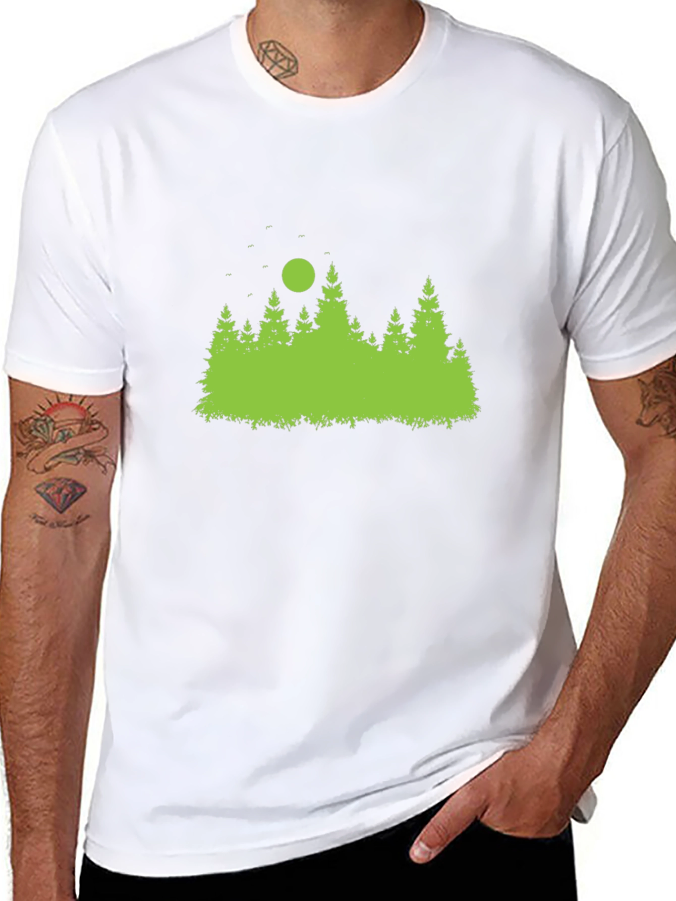 Black Green Forest Print Black T-Shirt view 8