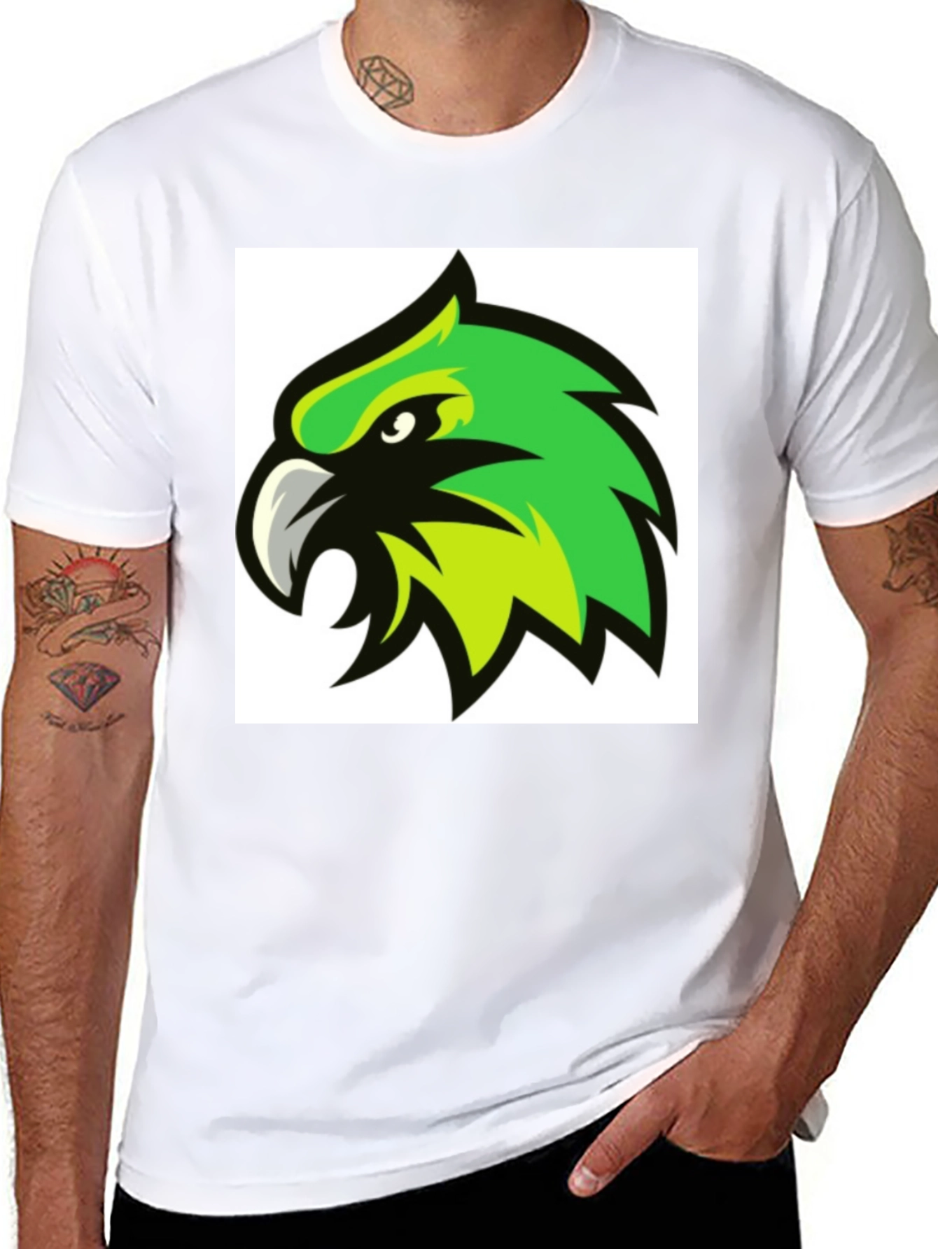 Black Bold Black T-Shirt with Green Hawk Graphic view 8