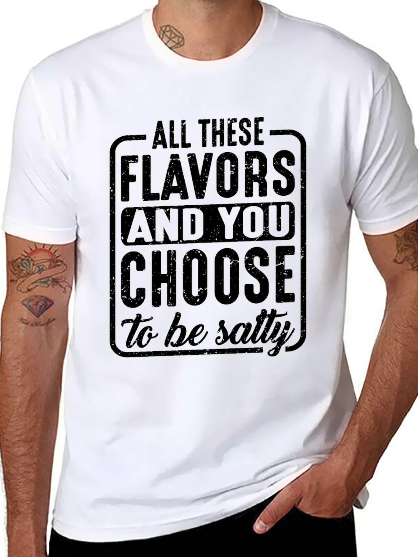 Black Salty Humor T-Shirt: Choose Flavors, Not Salt! view 8