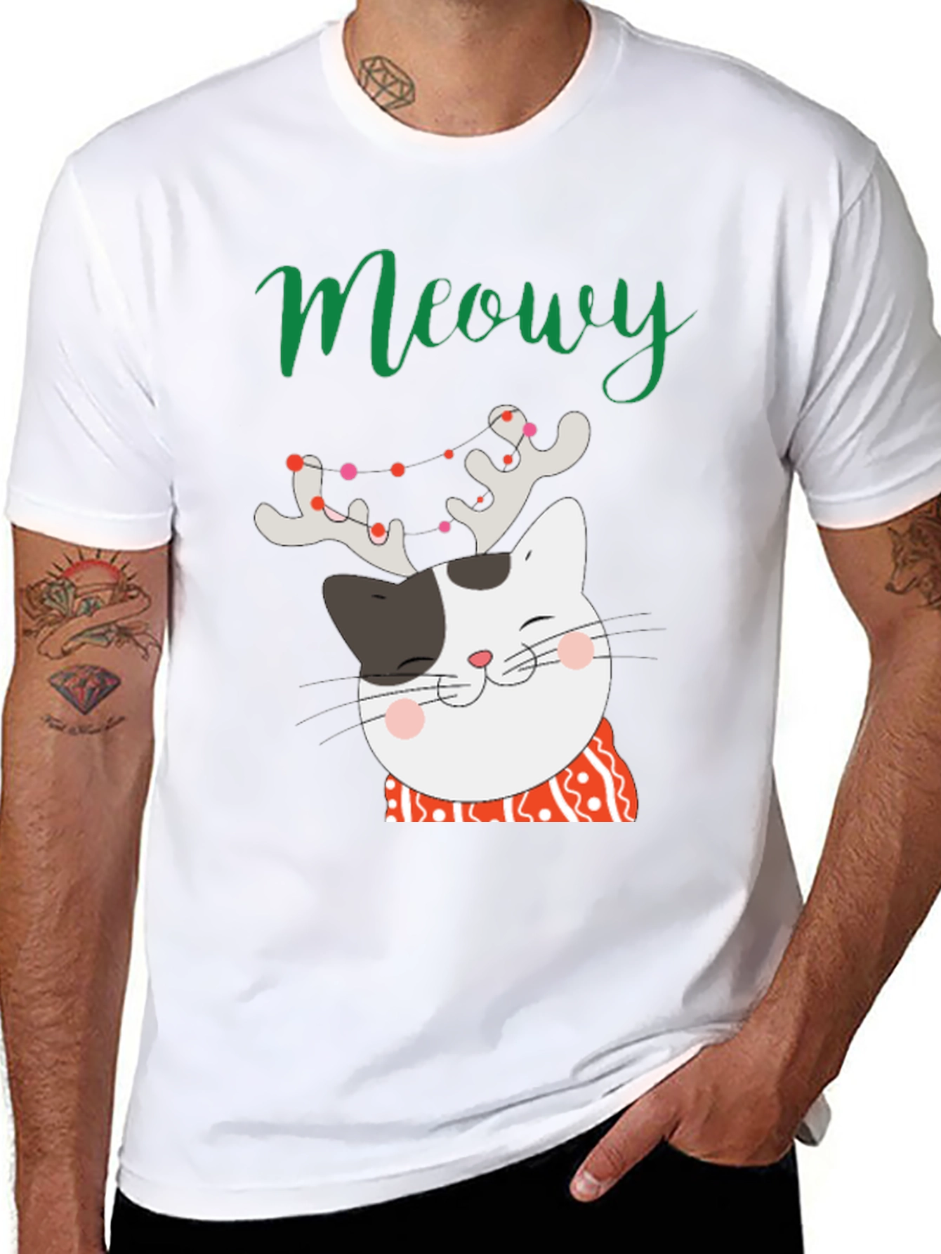 Black Meowy Christmas Cat T-Shirt view 8