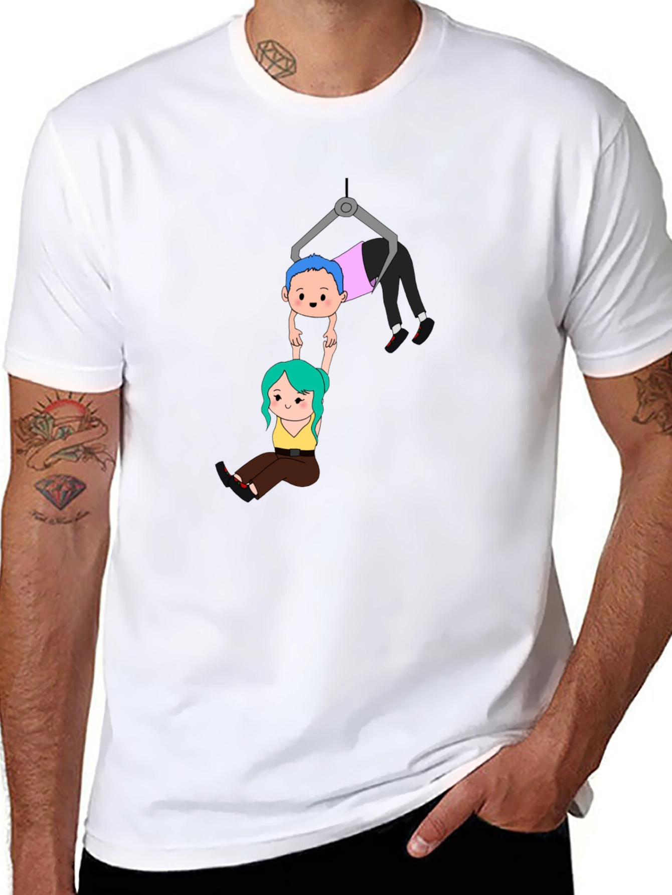 Black Cartoon Couple Crane T-Shirt view 8