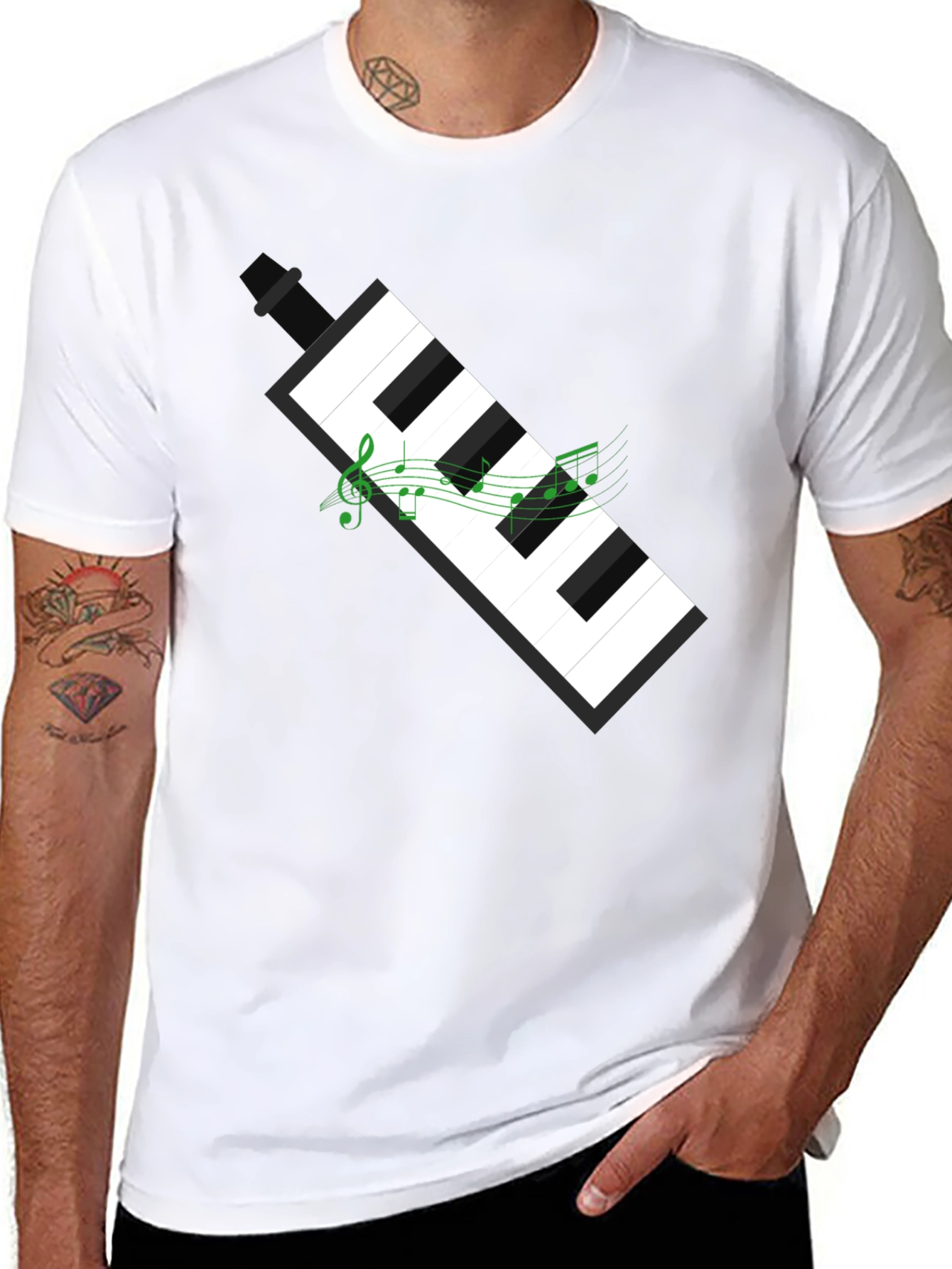 Black Musical Keyboard Graphic Tee - Black Cotton T-Shirt view 8