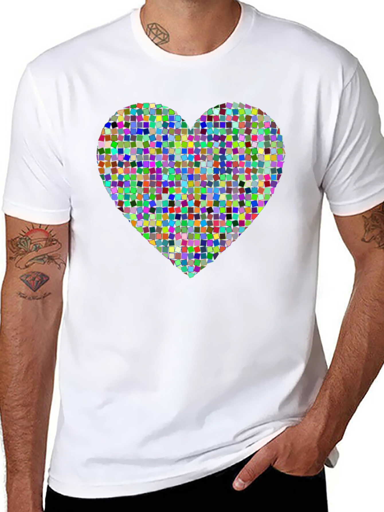 Black Colorful Heart Pixelated T-Shirt view 8