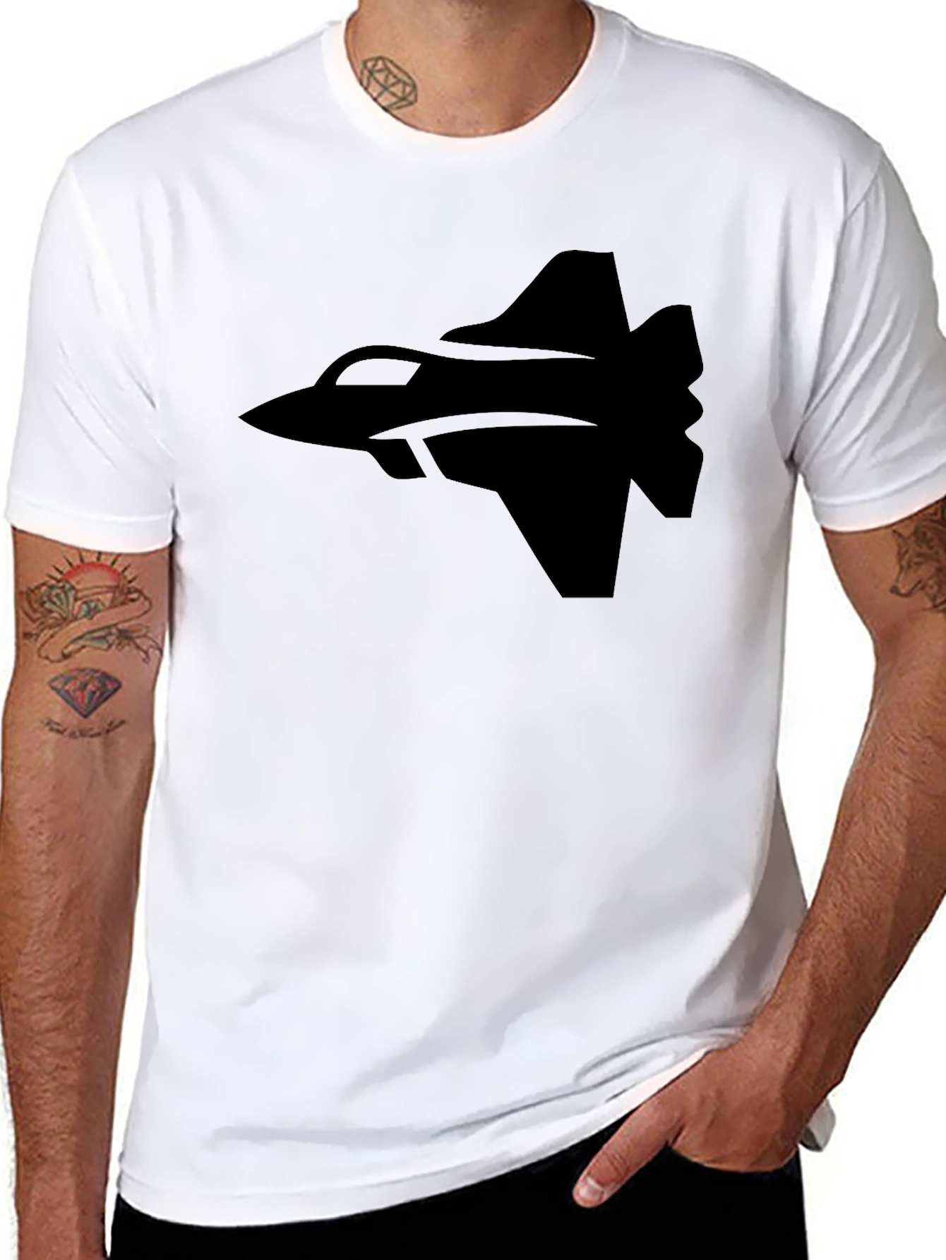 Black Fighter Jet Graphic Tee - Black Cotton T-Shirt view 8