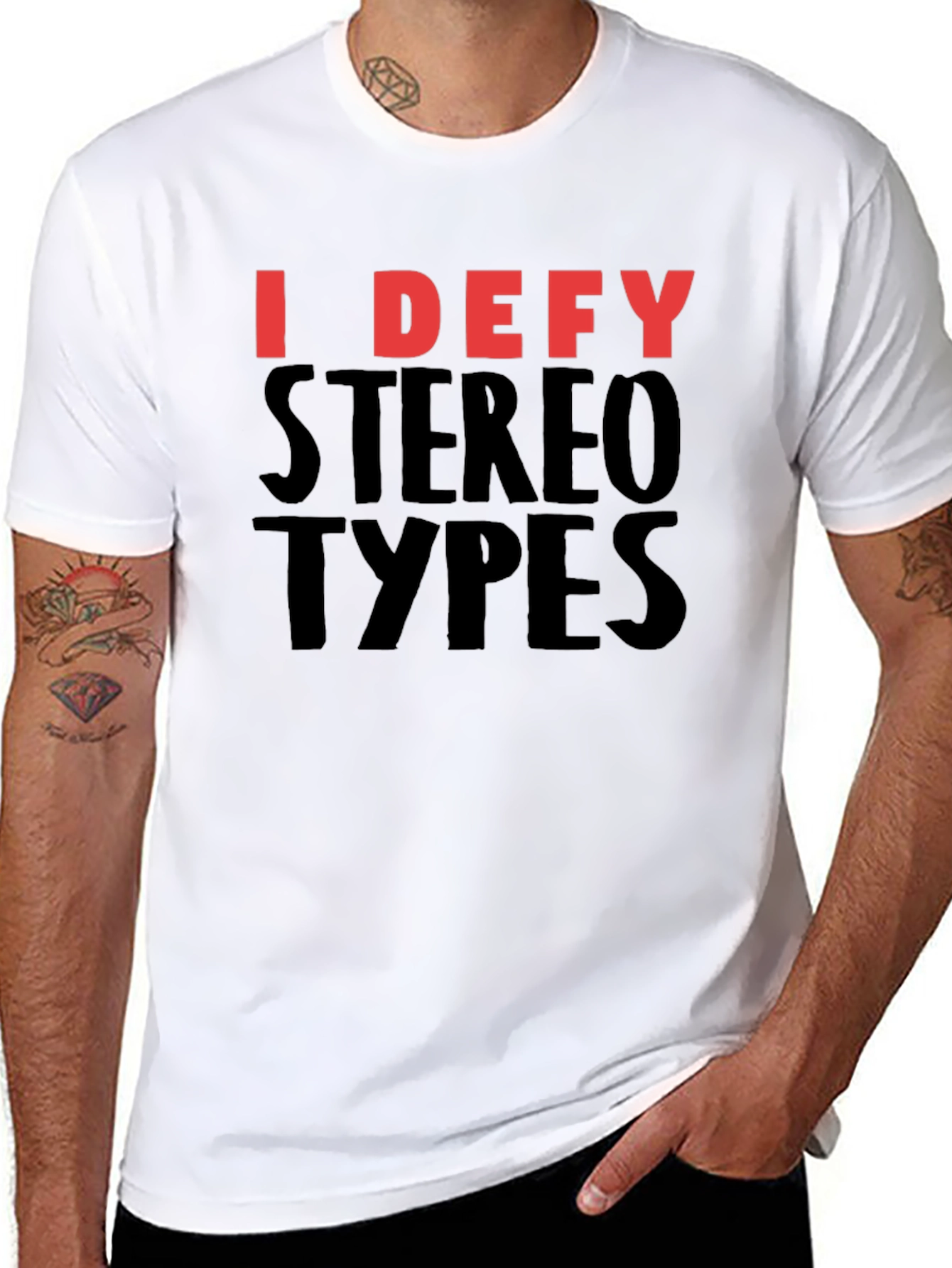Black I Defy Stereotypes Graphic Tee - Black Cotton T-Shirt view 8