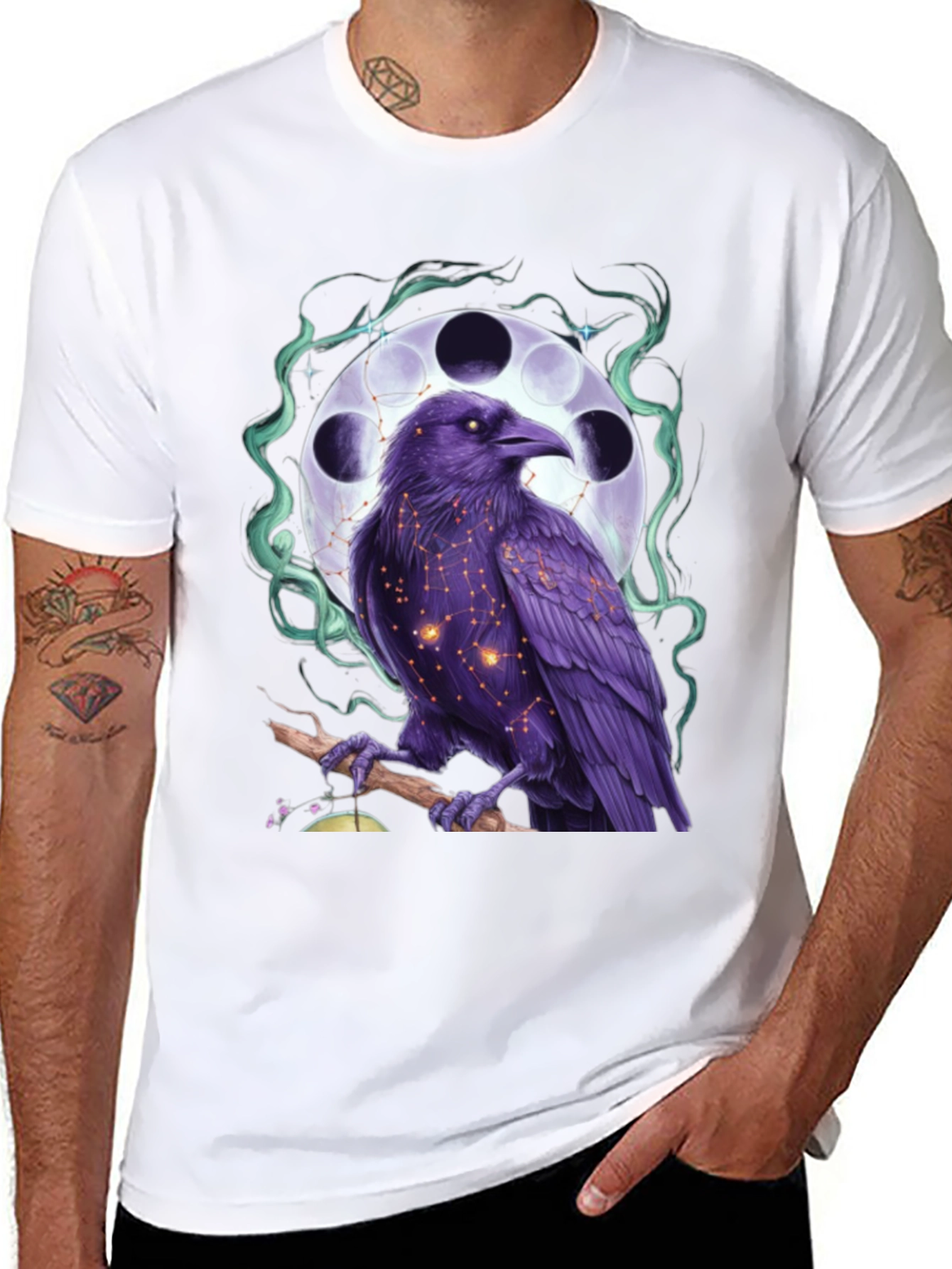 Black Raven Moon Phase Graphic Tee view 8