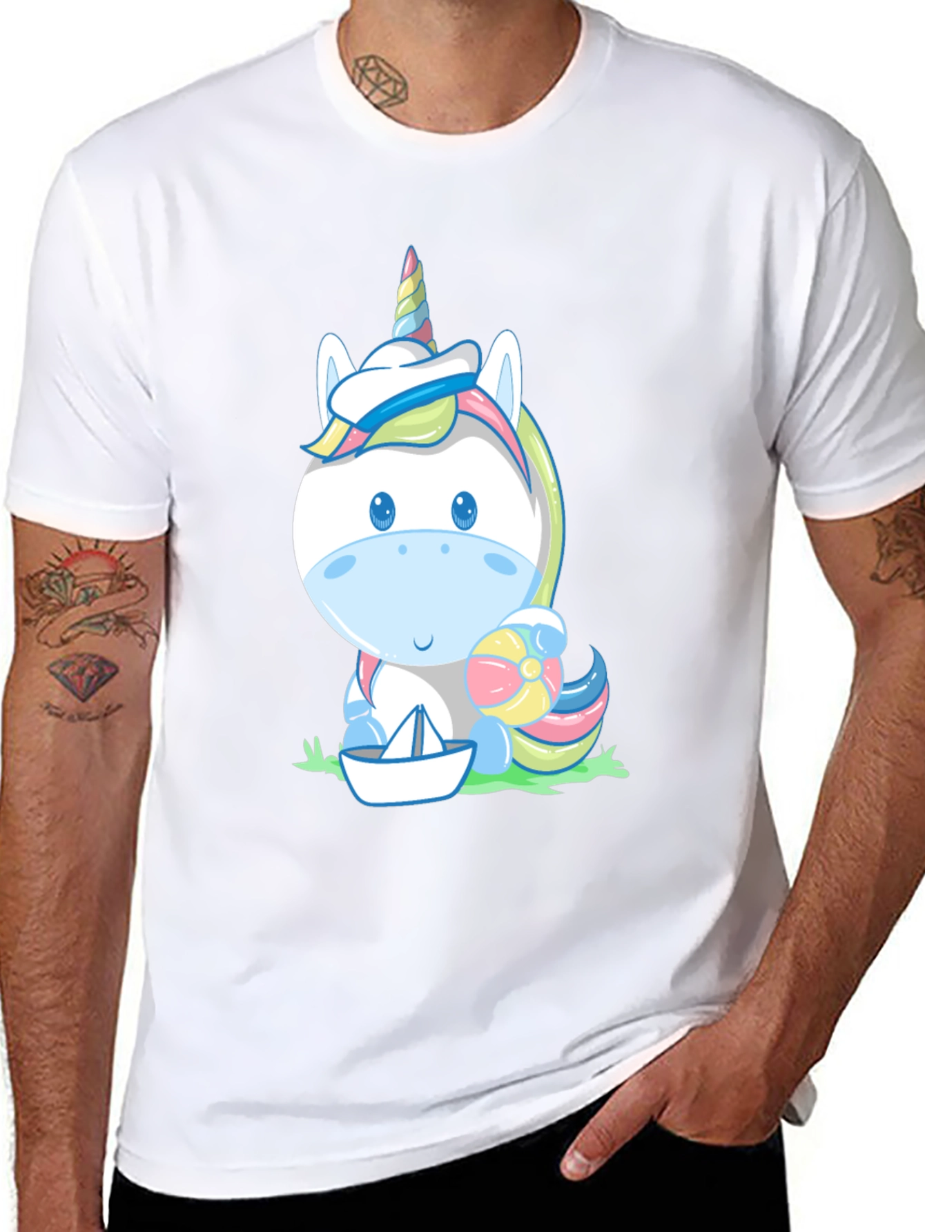 Black Unicorn Beach T-Shirt - Cute Cartoon Tee view 8
