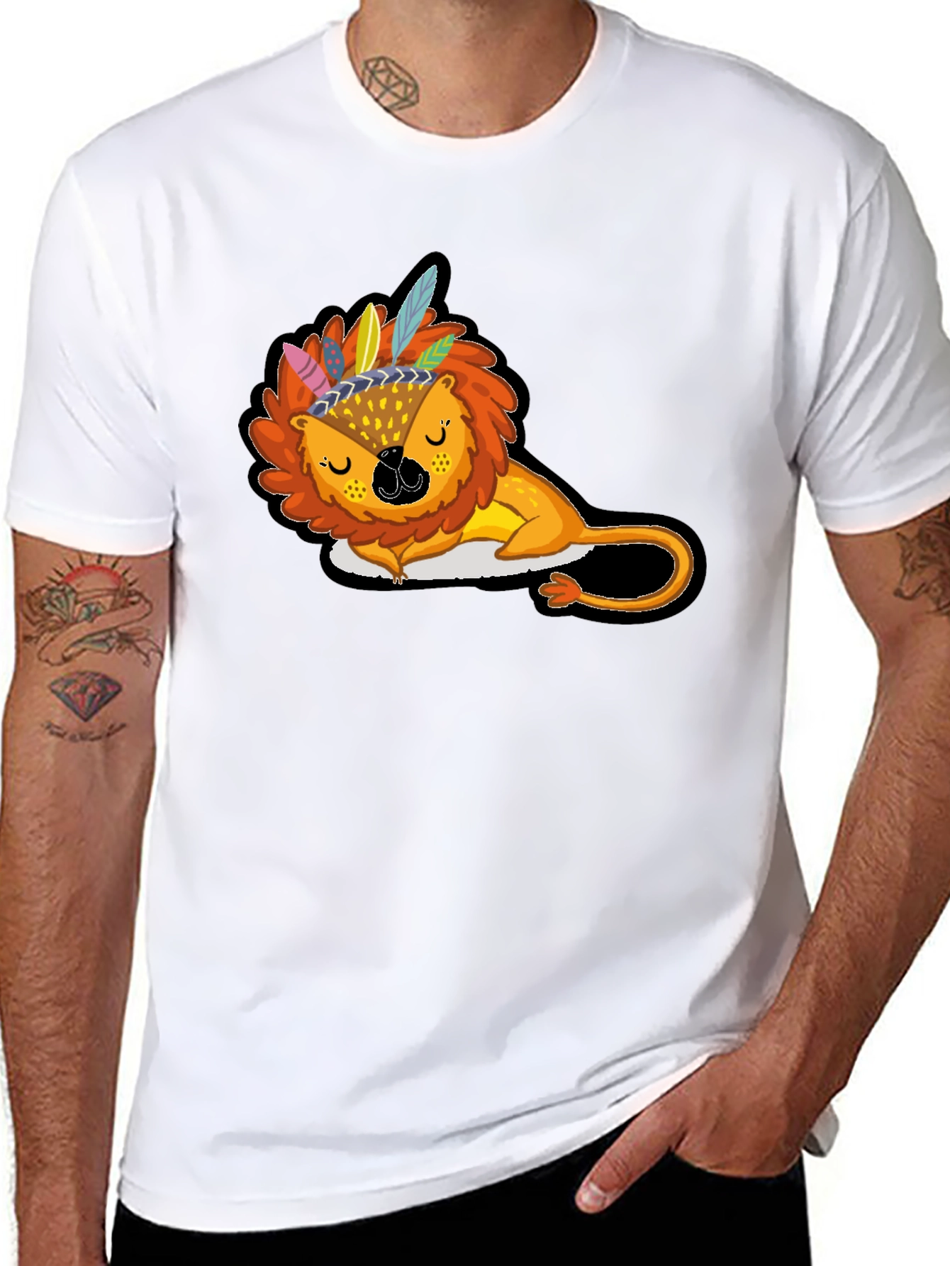 Black Sleeping Lion Headdress Graphic T-Shirt view 8