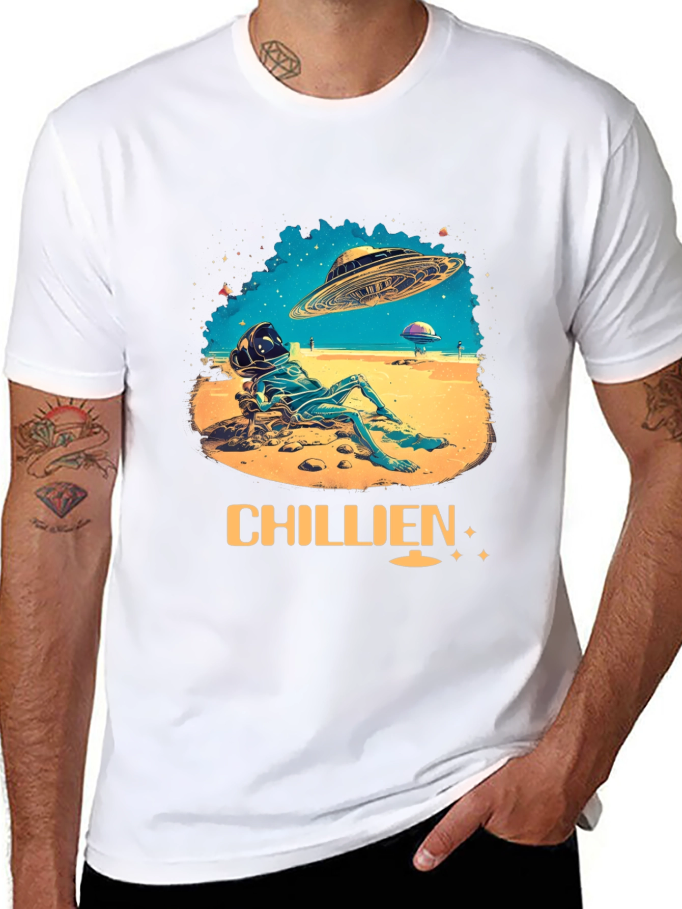 Black Chillien Alien T-Shirt - Relaxed UFO Design view 8