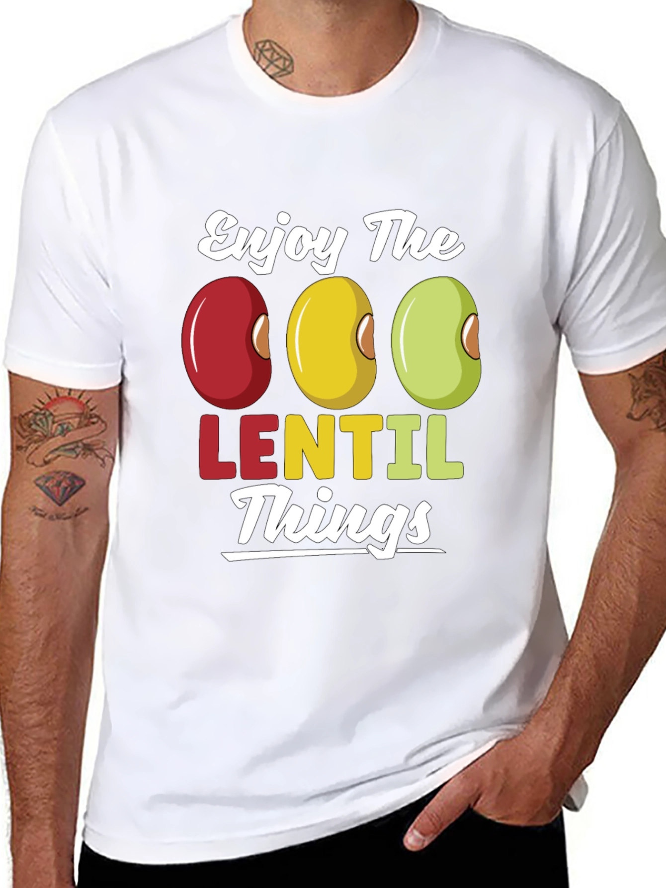 Black Enjoy Lentil Things T-Shirt - Funny Foodie Tee view 8