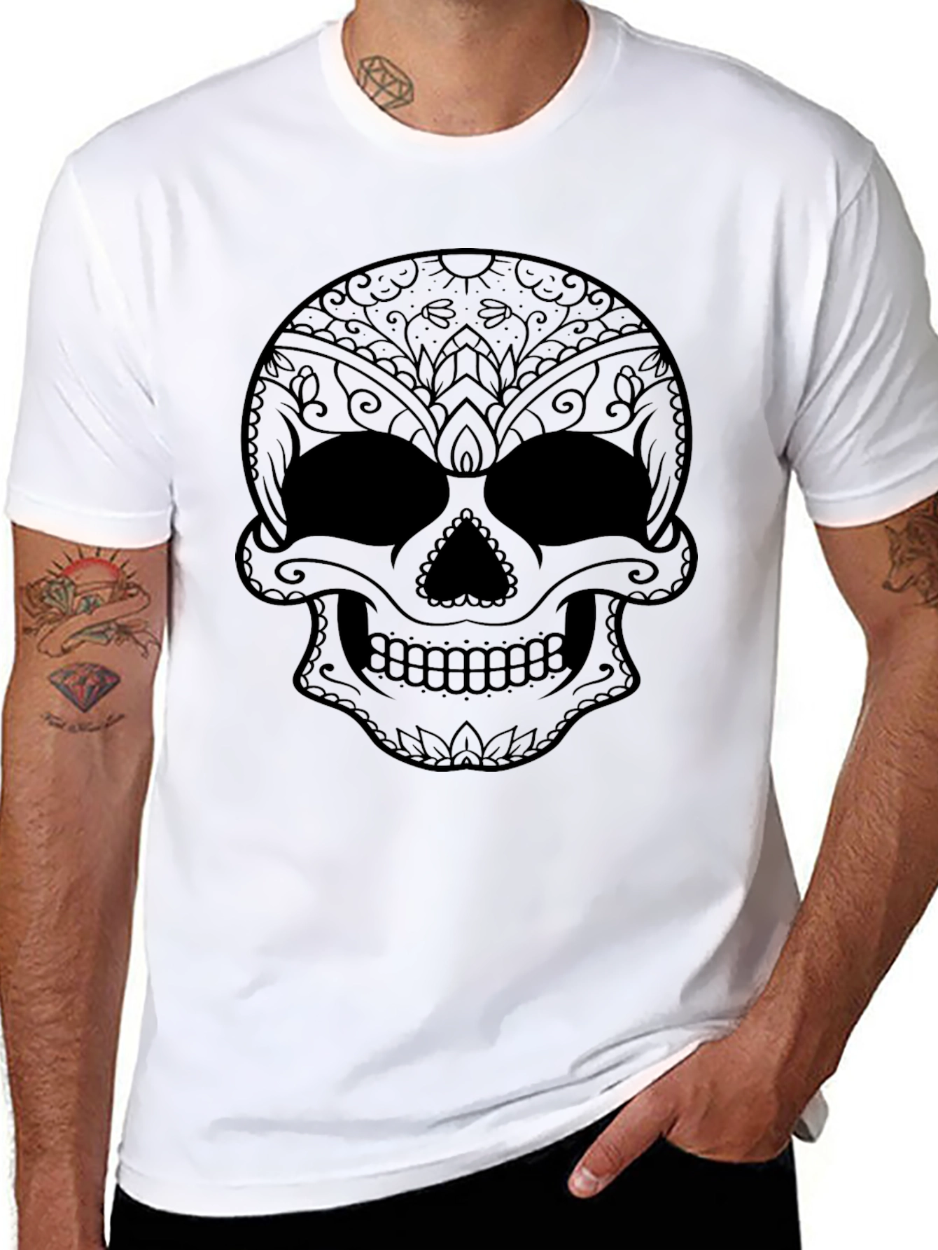 Black Sugar Skull Graphic Black T-Shirt view 8