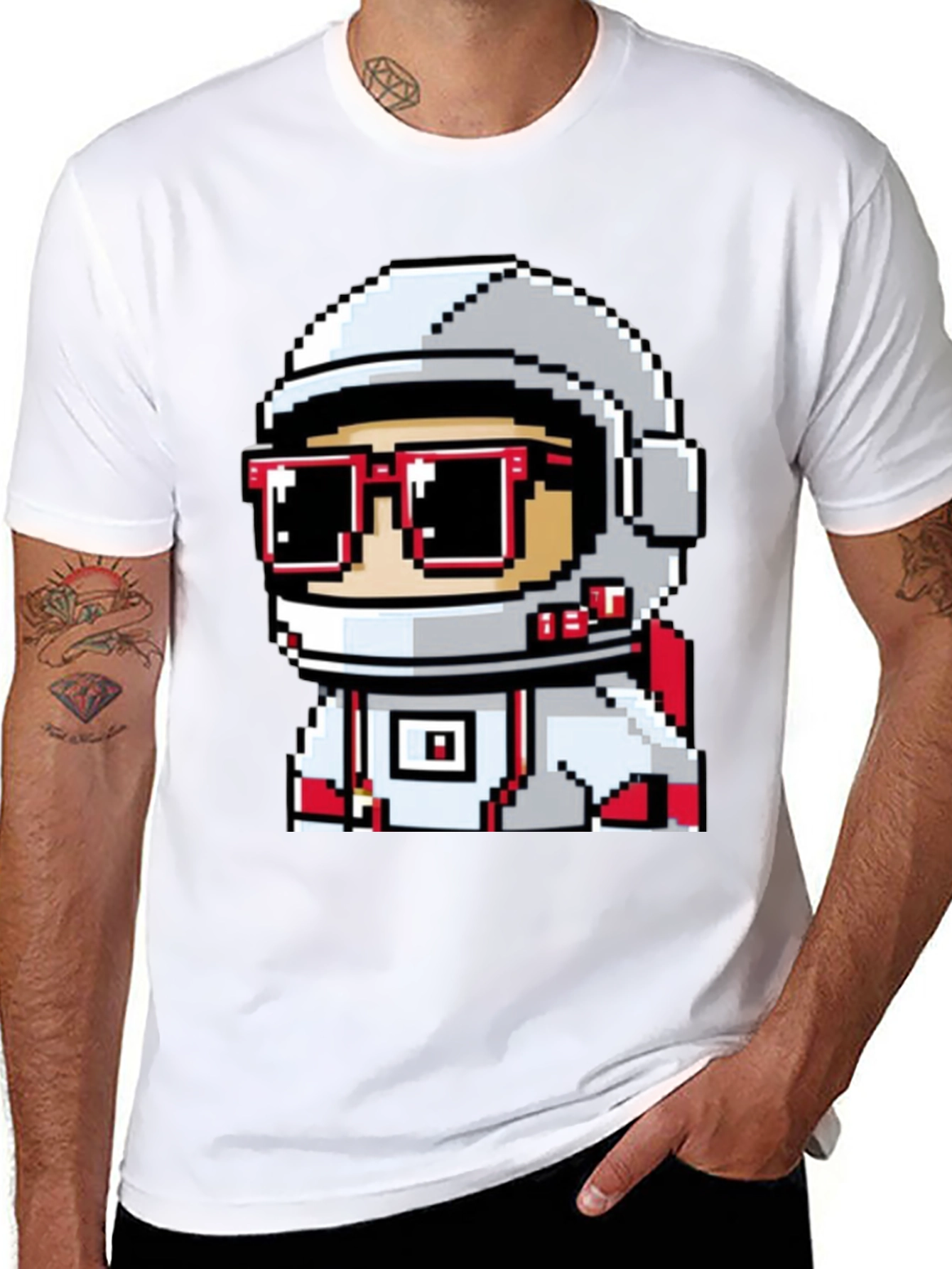 Black Pixel Astronaut Graphic T-Shirt - Cool Space Design view 8