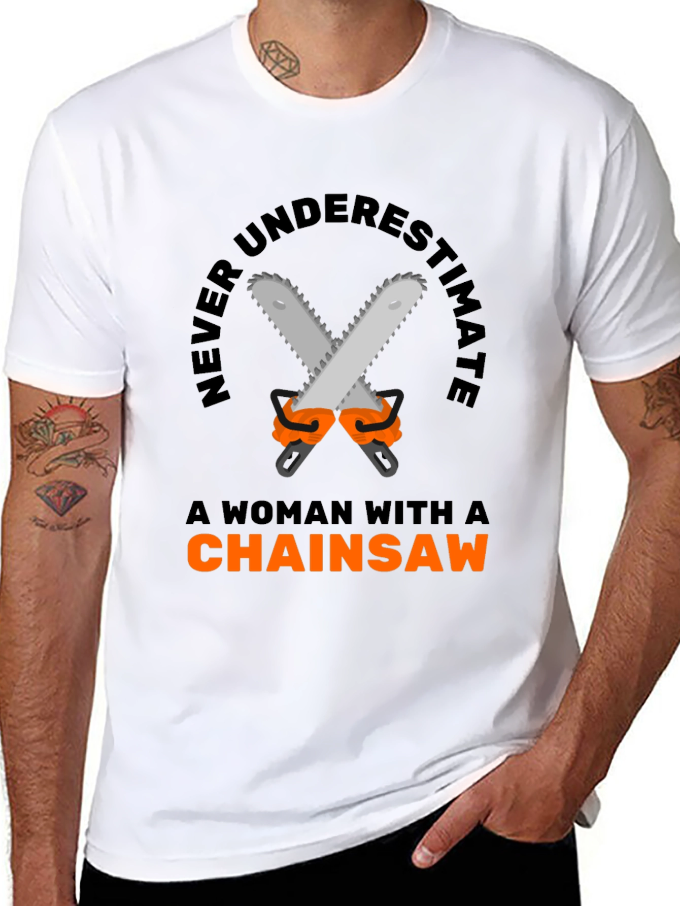 Black Woman Chainsaw T-Shirt - Funny Graphic Tee view 8
