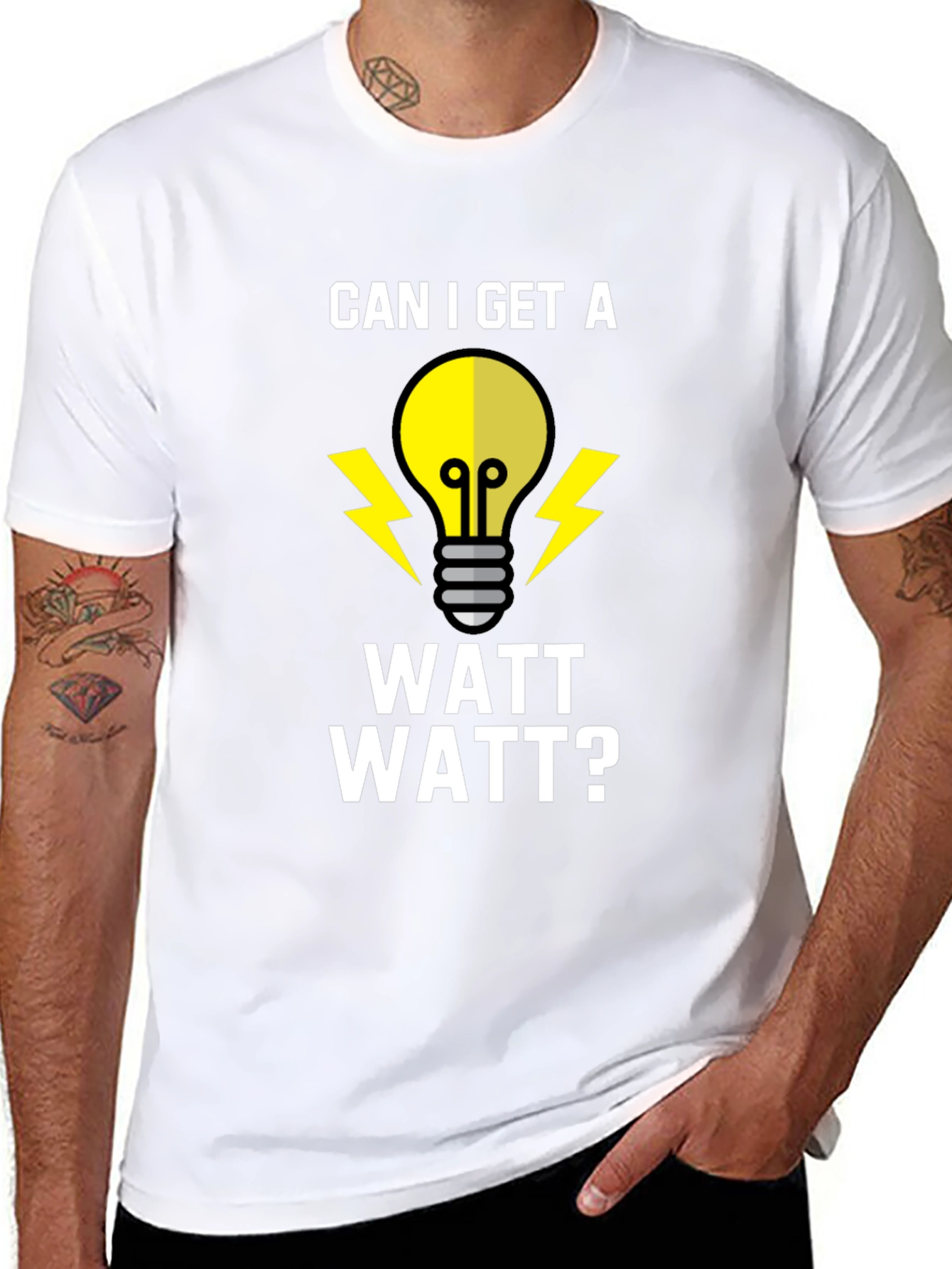 Black Can I Get A Watt Watt? Funny Electrician T-Shirt view 8