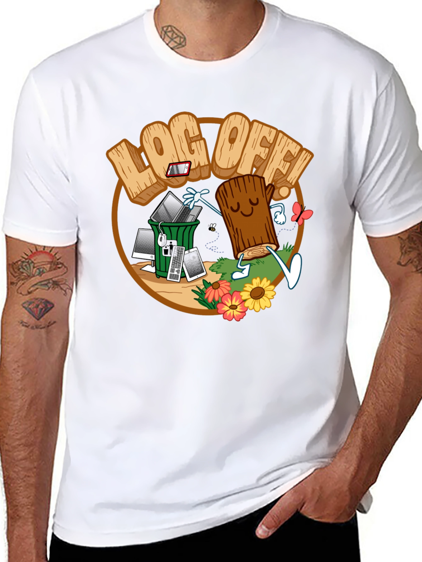 Black Log Off! Graphic Print Black T-Shirt view 8