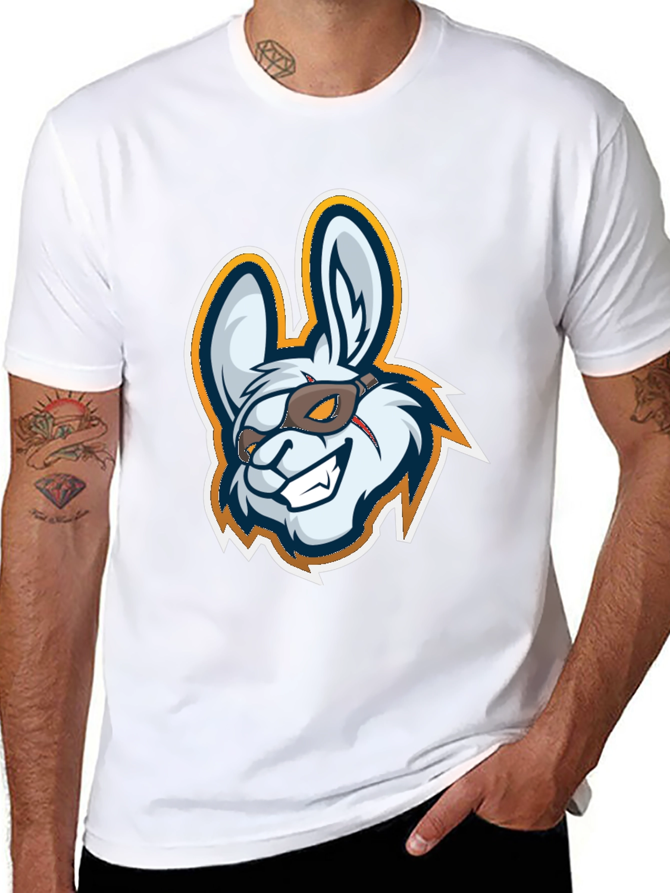 Black Cool Rabbit Mascot Graphic T-Shirt view 8