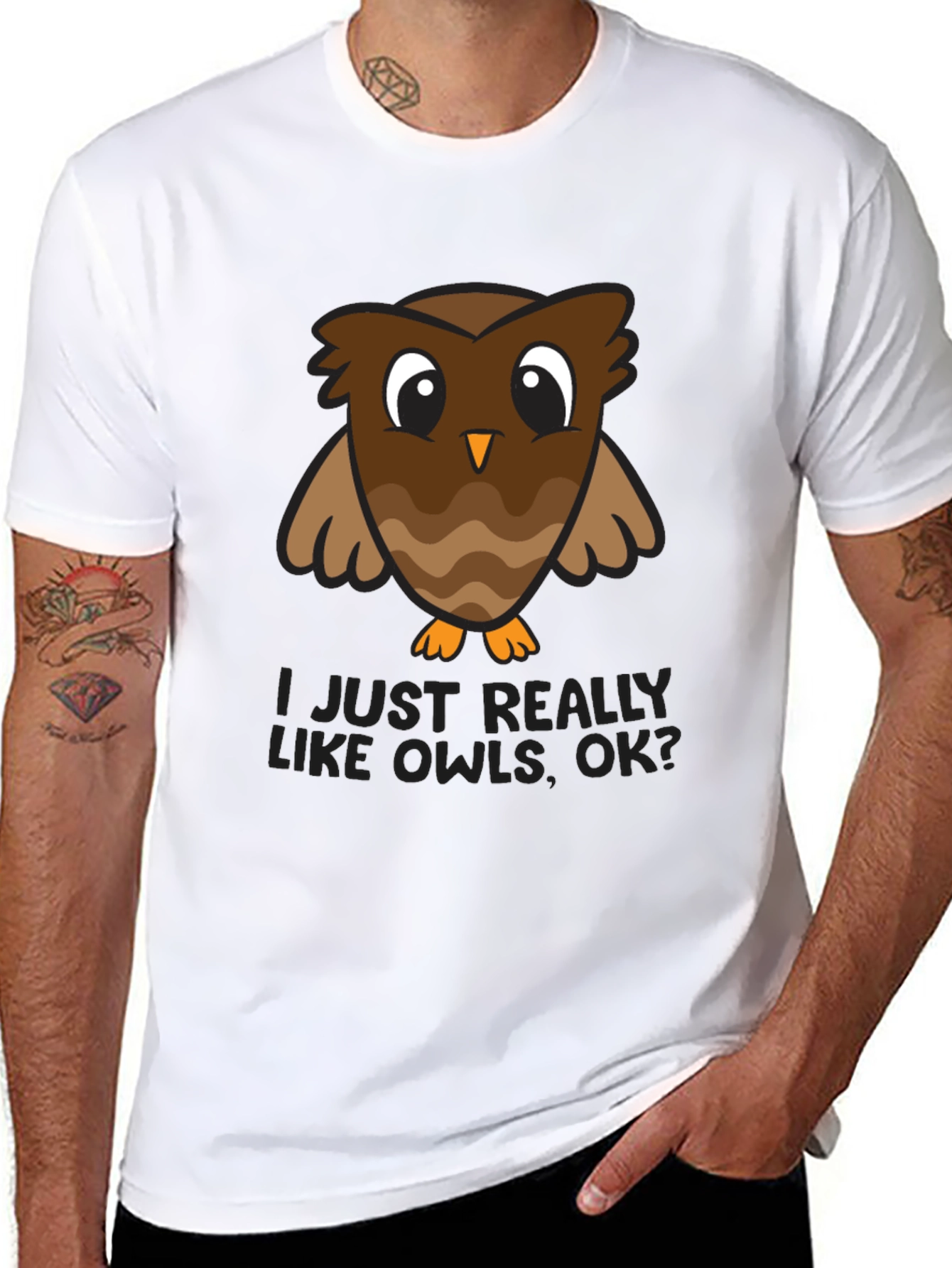 Black I Just Really Like Owls, OK? Graphic Tee view 8