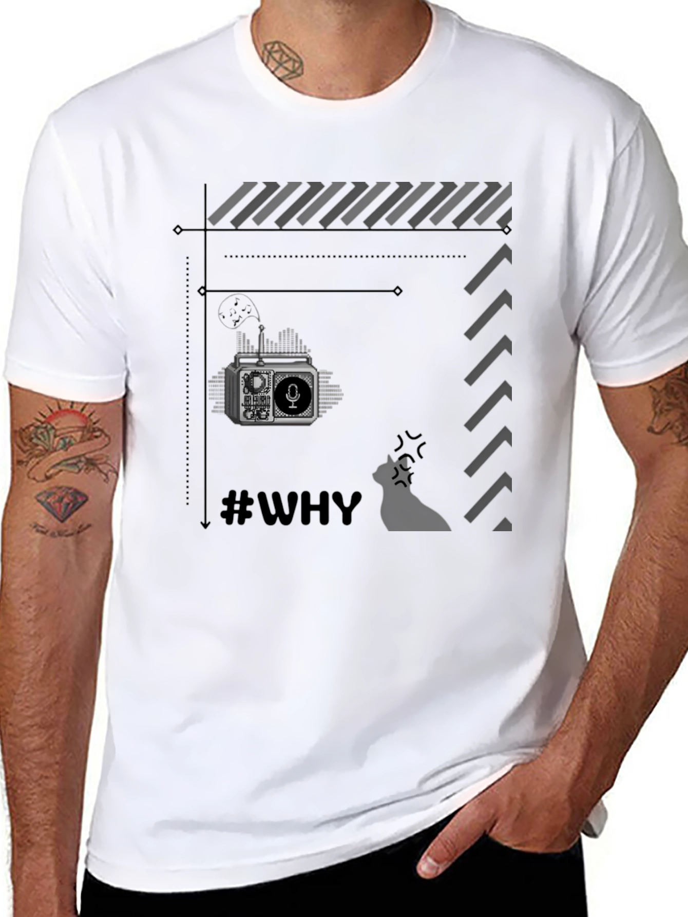 Black Retro Radio Black T-Shirt - Why? view 8