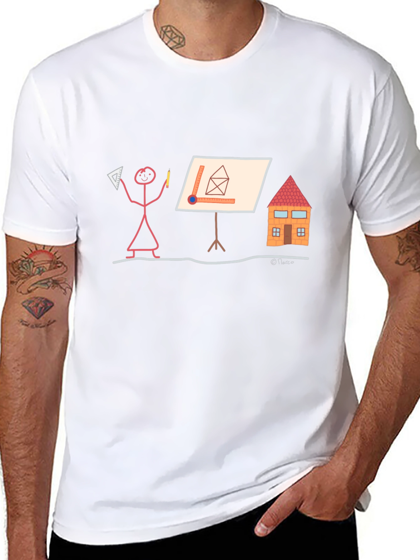 Black Architect Stick Figure T-Shirt - Funny Building Design Tee view 8