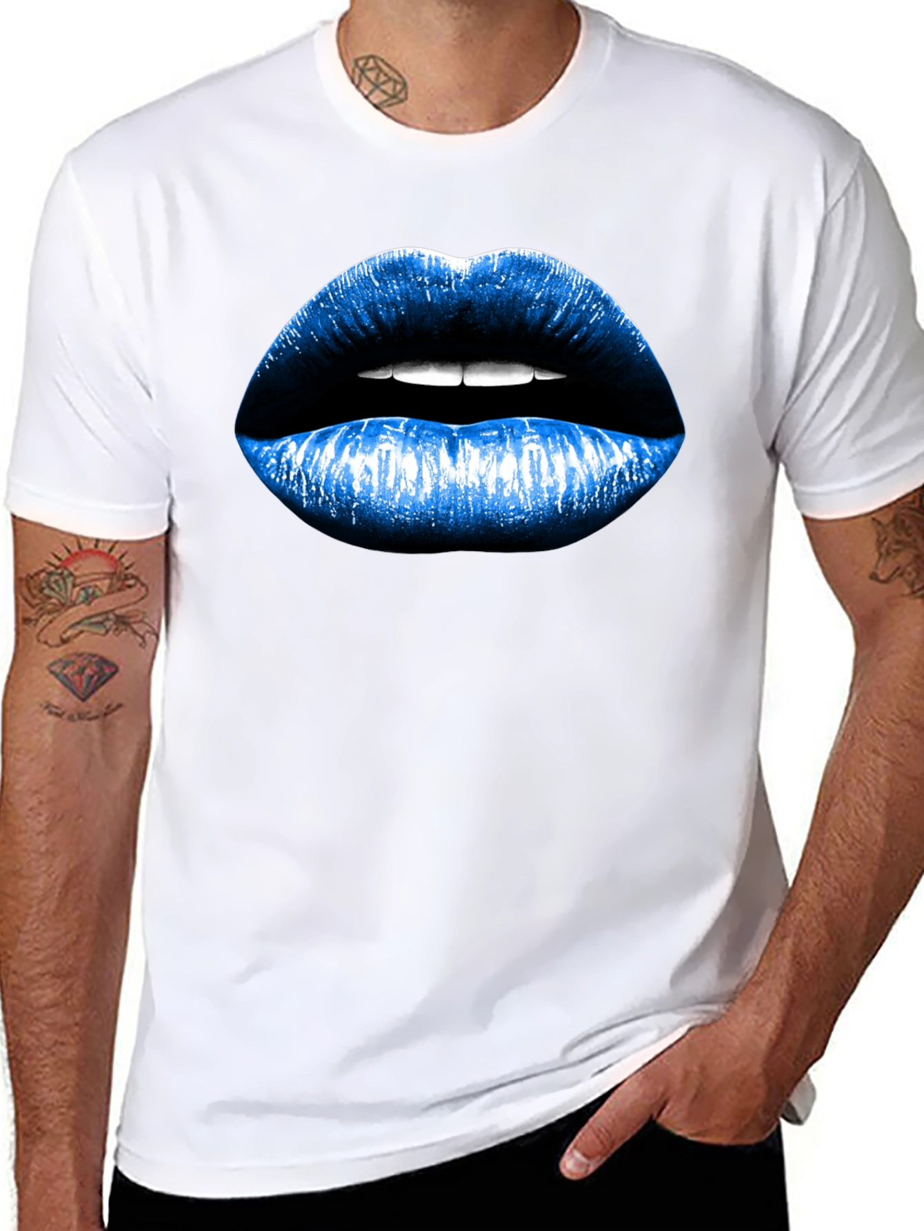 Black Blue Lips Graphic Black T-Shirt view 8