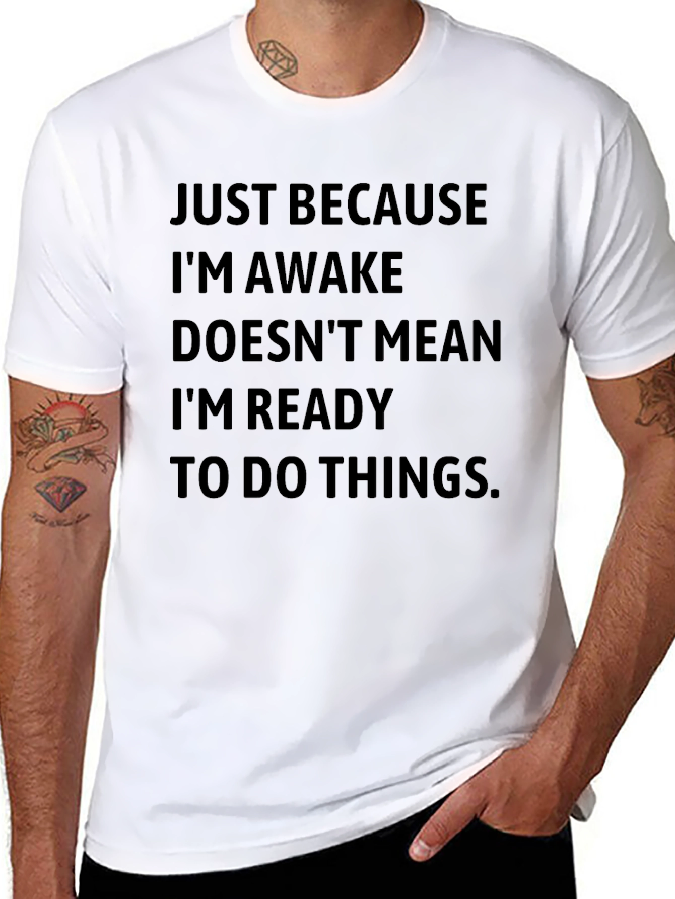 Black Funny Slogan T-Shirt - "Just Because I'm Awake" view 8