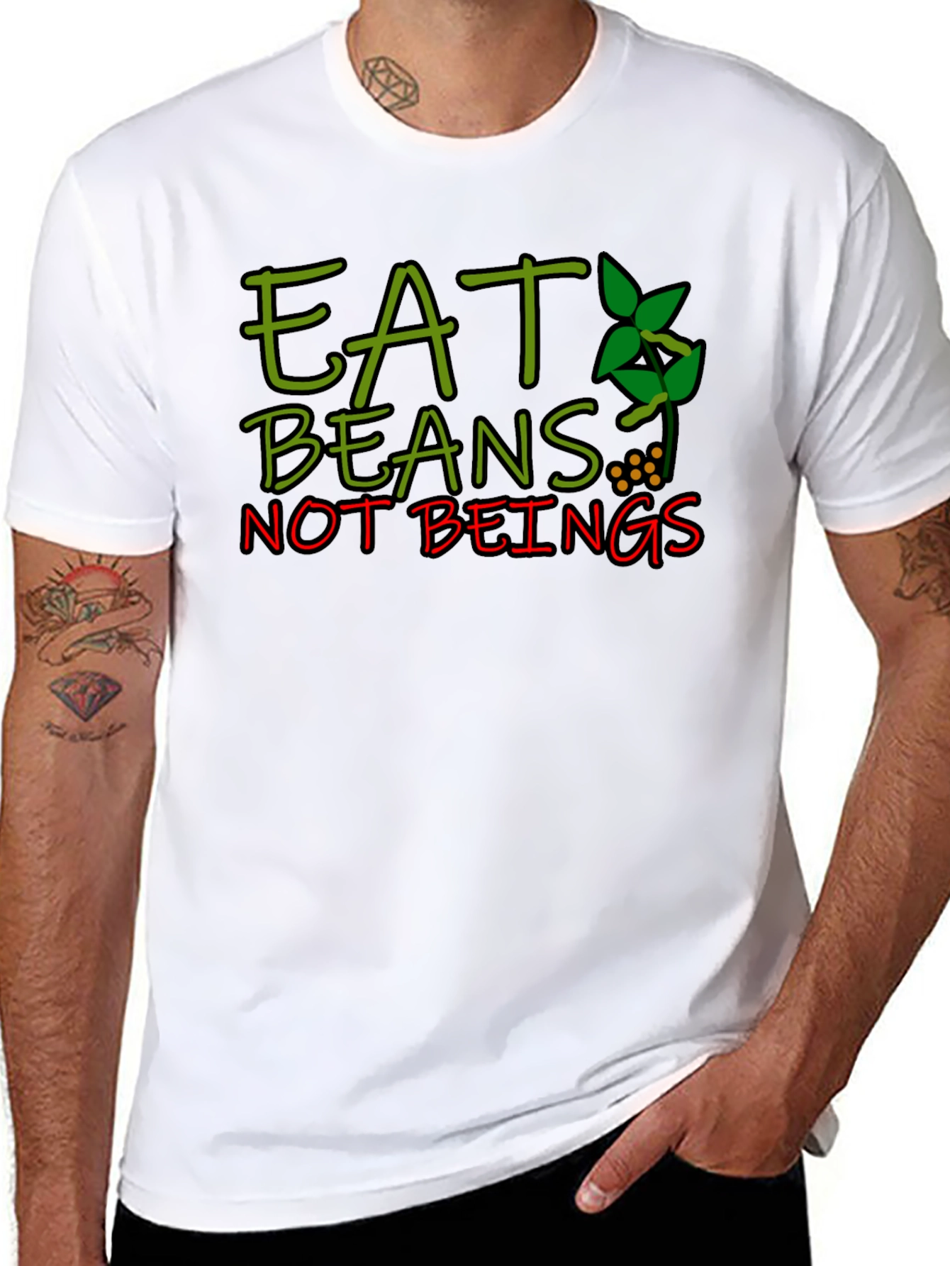 Black Eat Beans Not Beings Graphic T-Shirt view 8