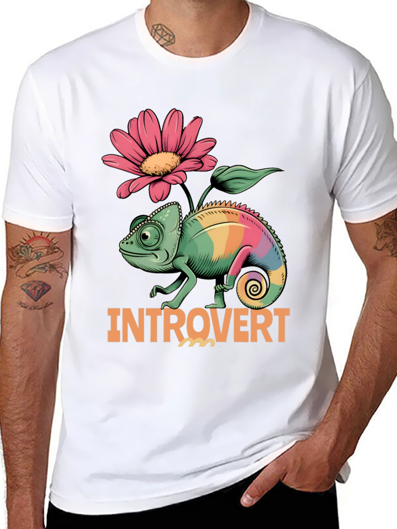 Black Introvert Chameleon Graphic Tee view 8