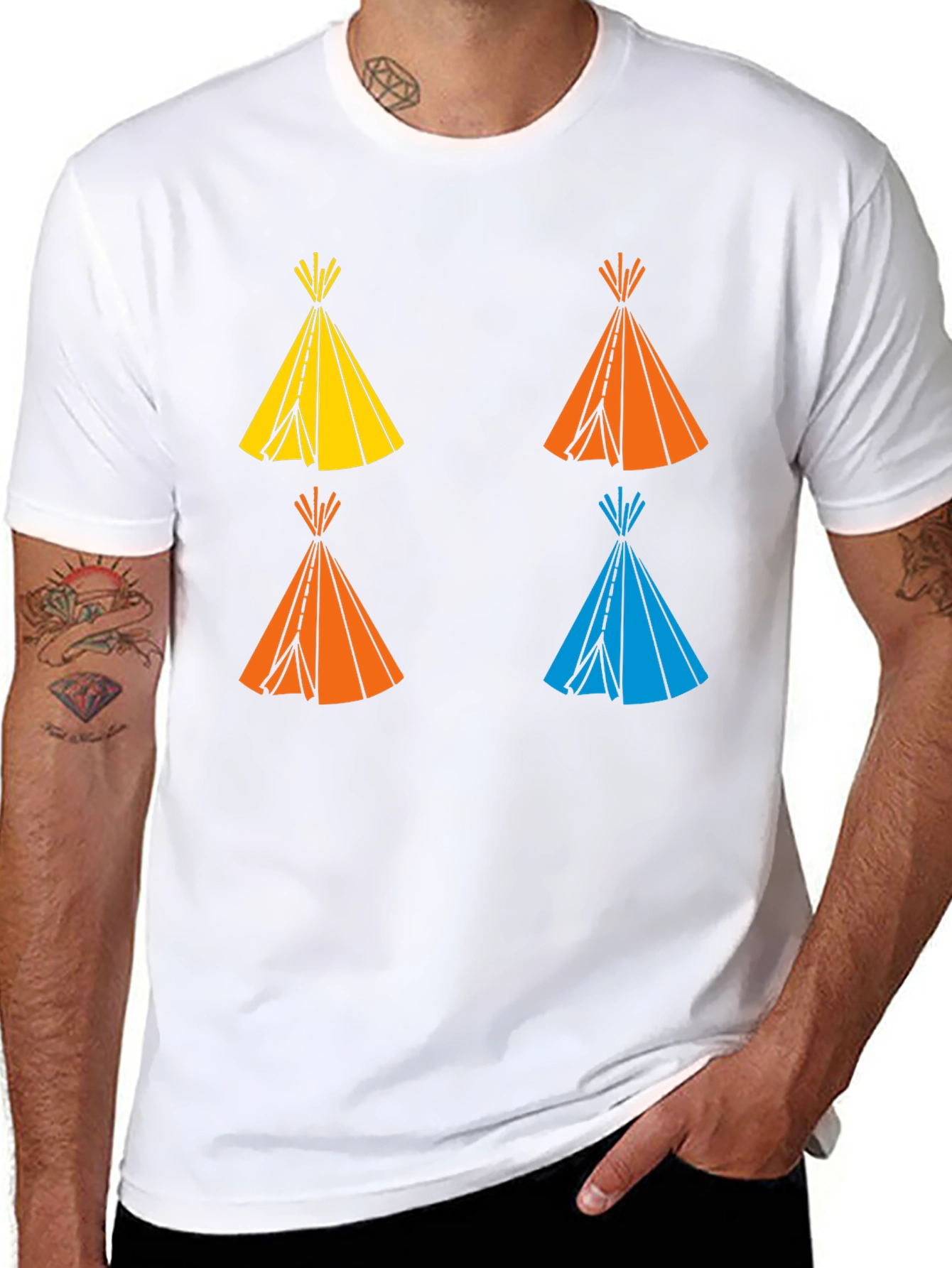Black Graphic Tee: Colorful Teepee Design - Modern Fit view 8