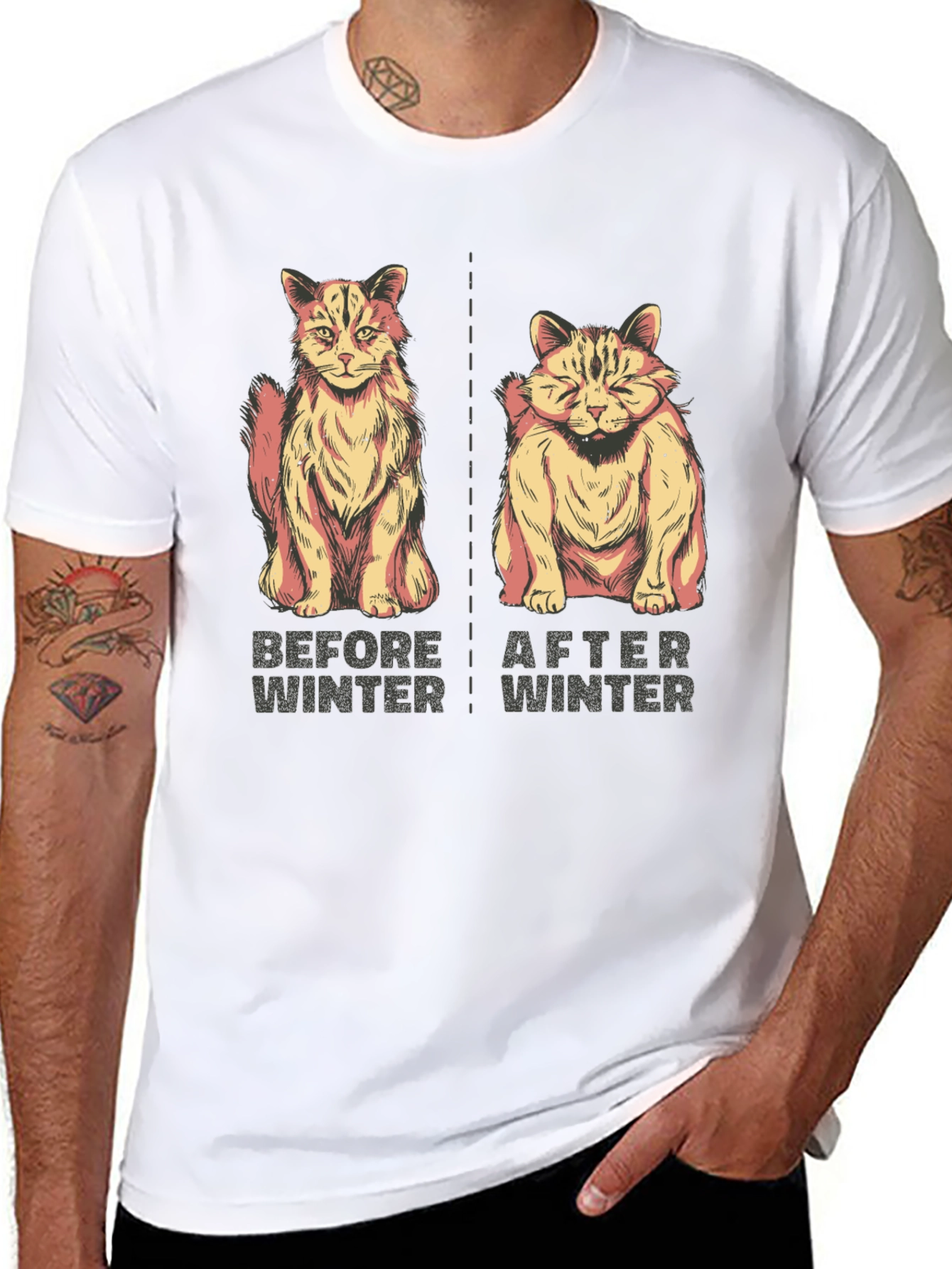 Black Before & After Winter Cat Graphic Tee view 8