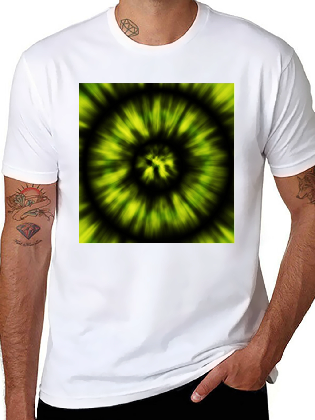 Black Hypnotic Swirl Tee - Green & Black Graphic Print view 8