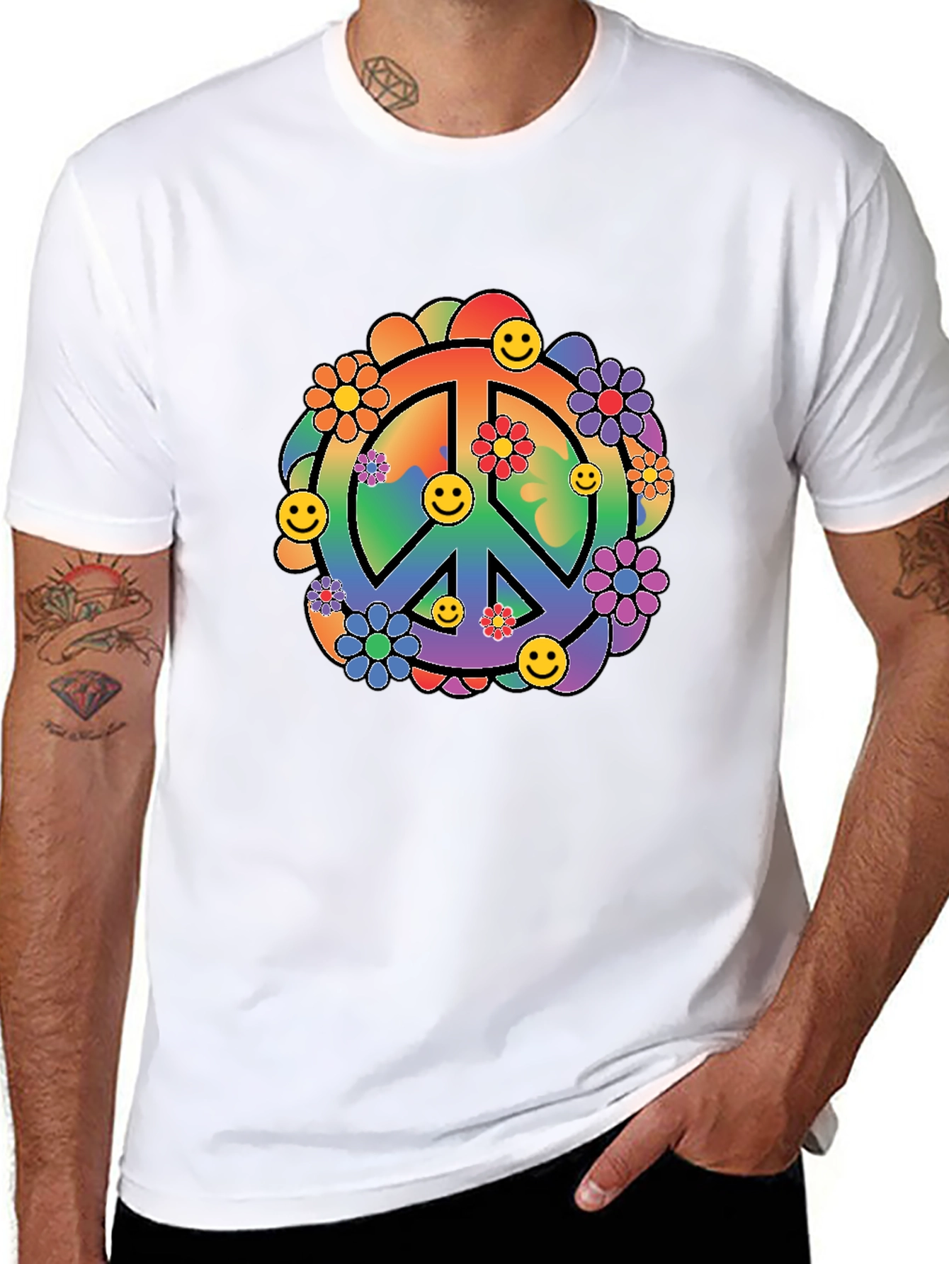Black Retro Peace Sign Graphic Tee view 8