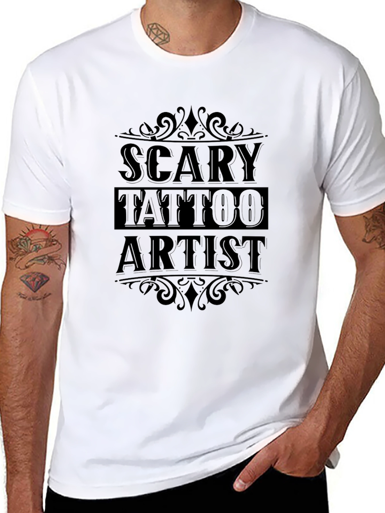 Black Scary Tattoo Artist T-Shirt - Black Graphic Tee view 8