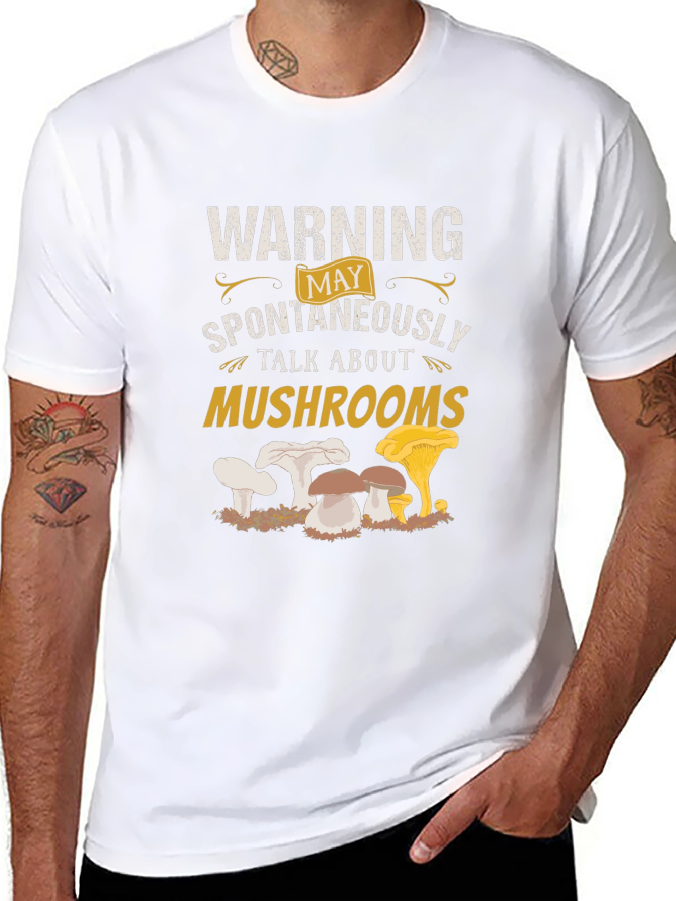 Black Warning: May Spontaneously Talk About Mushrooms T-Shirt view 8