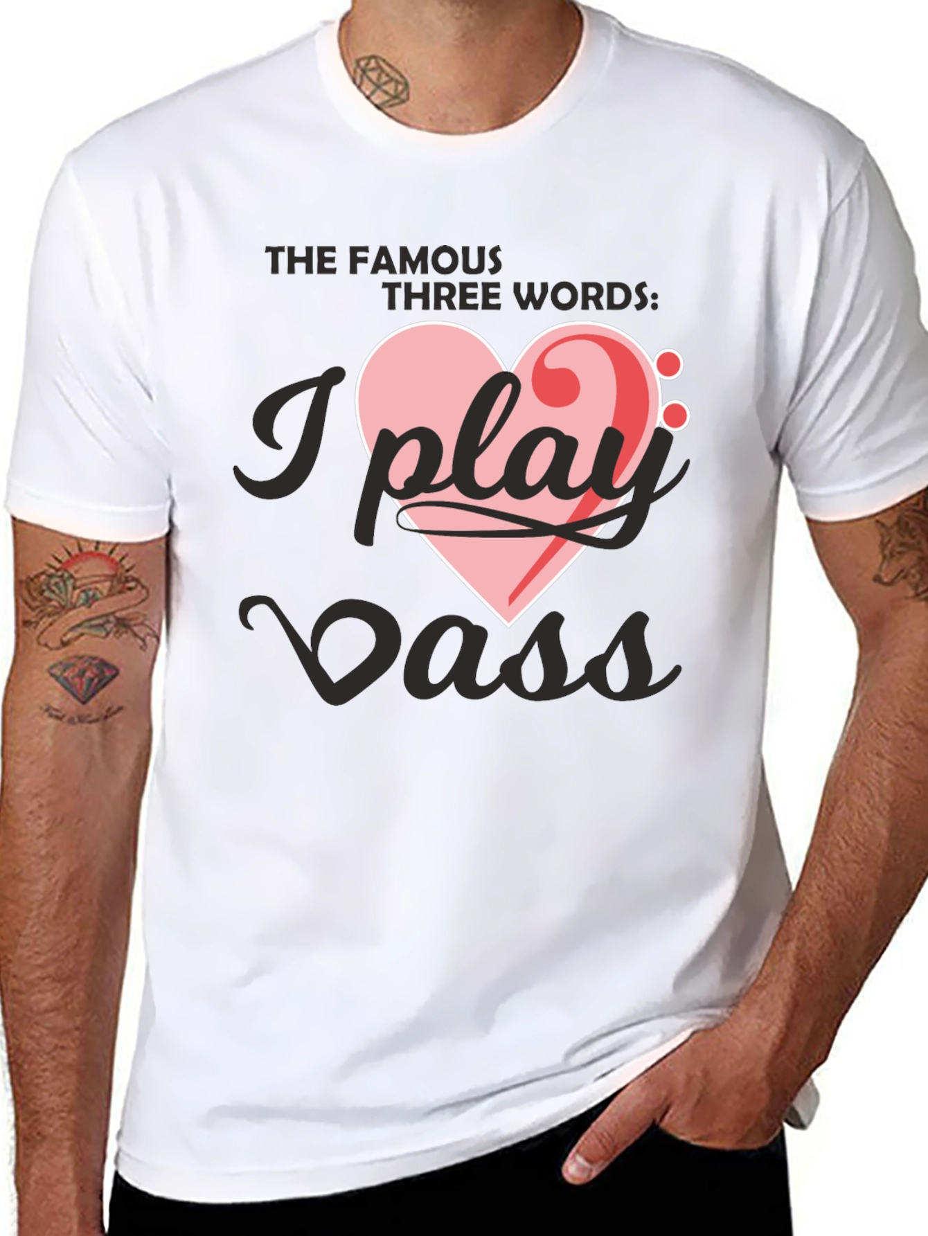 Black I Play Bass Heart T-Shirt - Musician Tee view 8