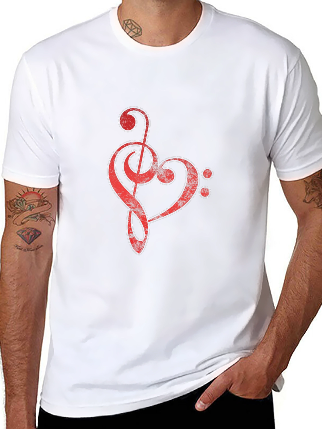 Black Red Music Heart Graphic Black T-Shirt view 8
